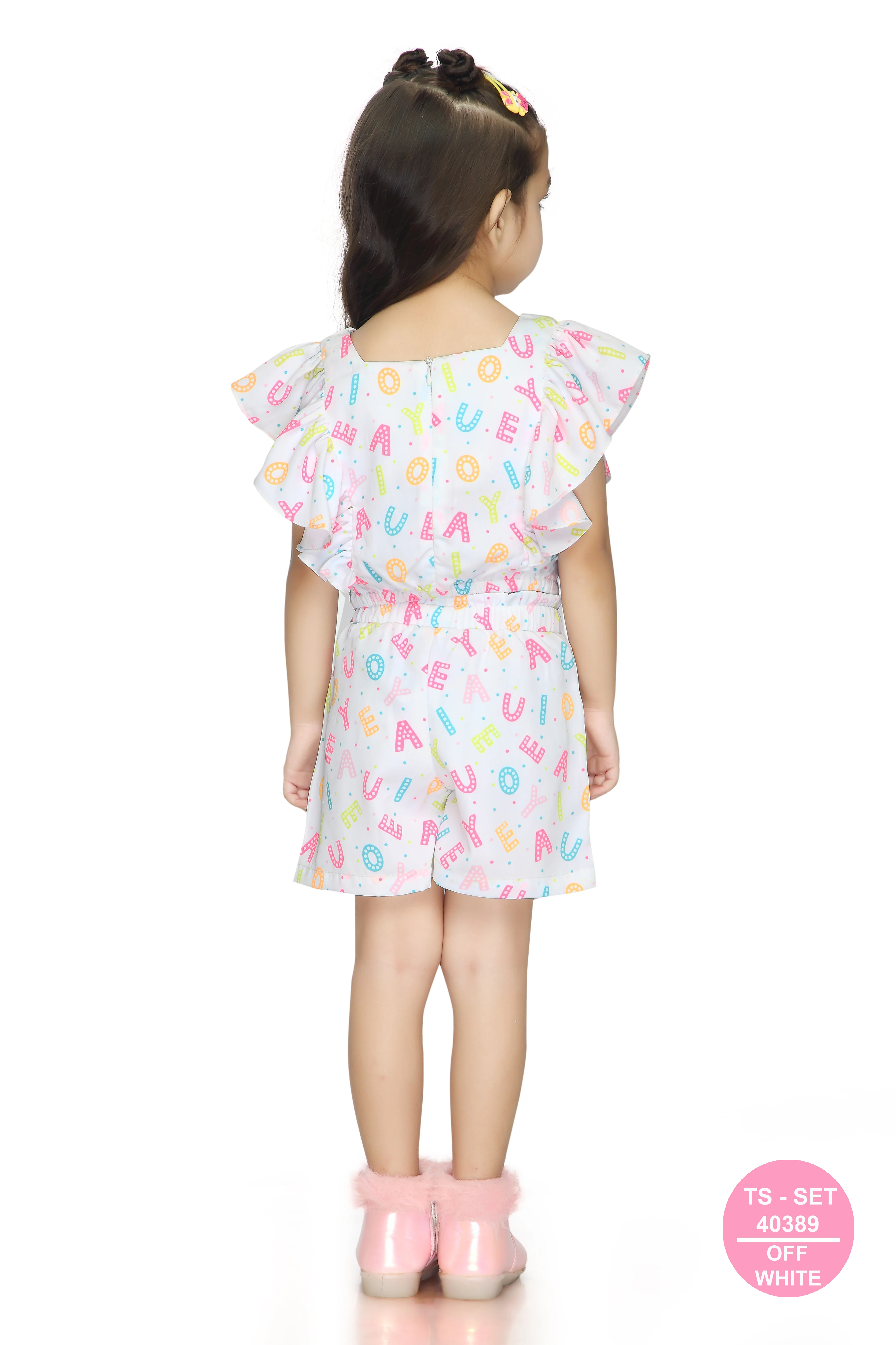 Alphabet Print Ruffle Top & Shorts Set TSSET40389 - Image 6
