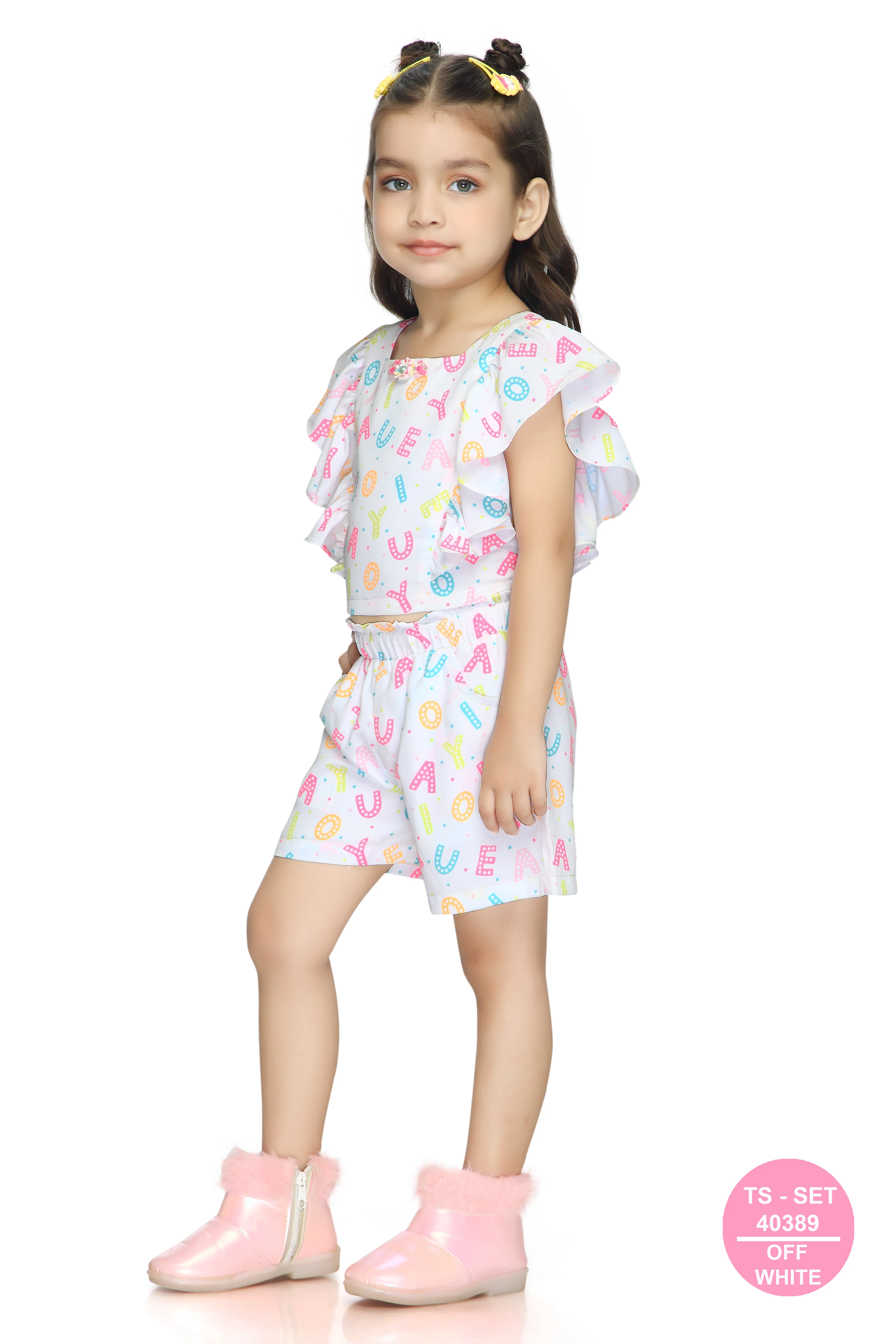 Alphabet Print Ruffle Top & Shorts Set TSSET40389 - Image 8