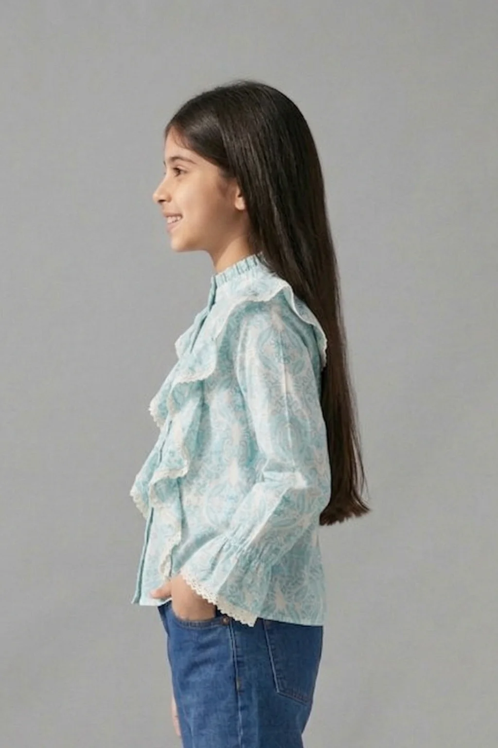 Aqua Paisley Ruffle Shirt TG6065 - Image 3