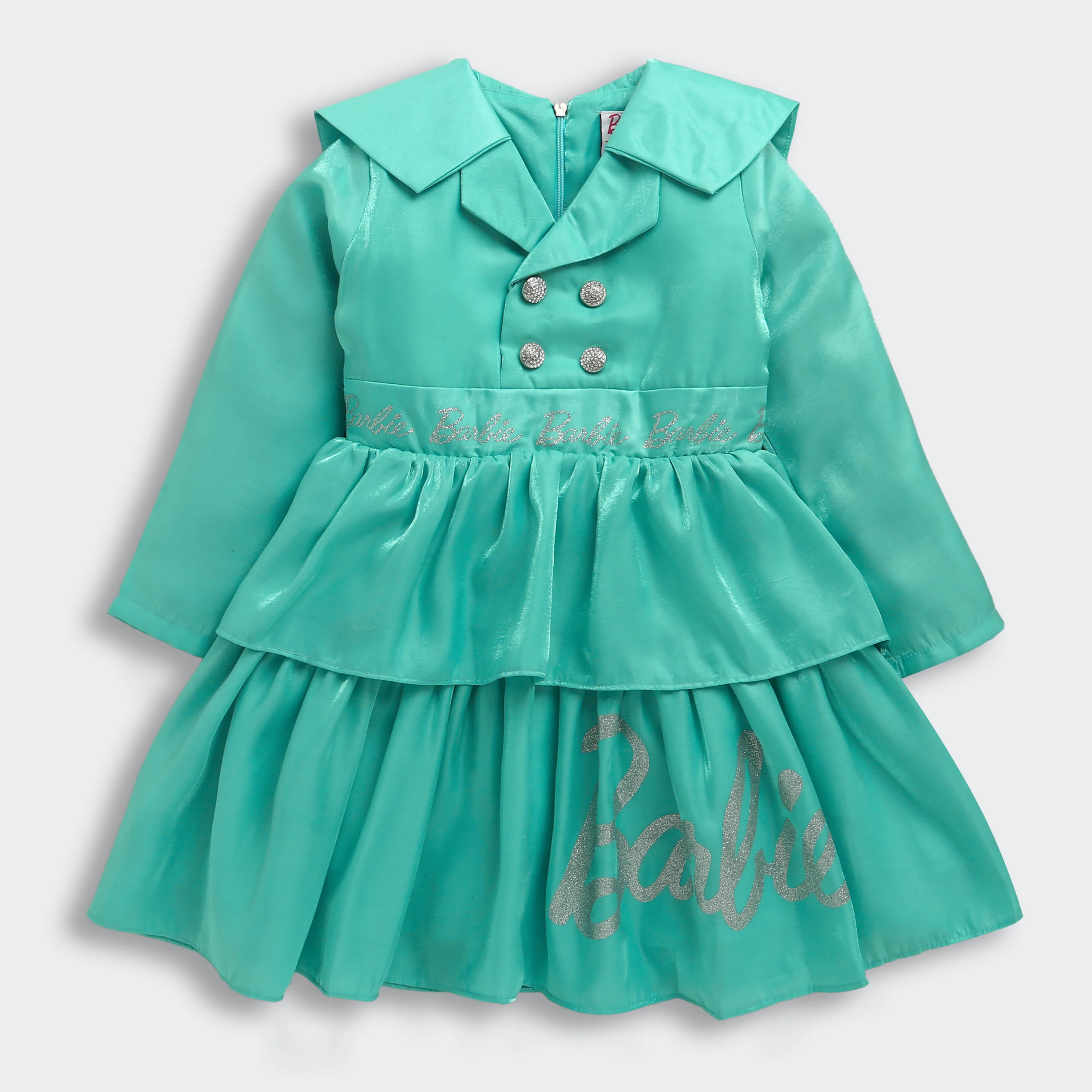 Barbie Aqua Satin Layered Peplum Party Dress BAF231 - Image 6