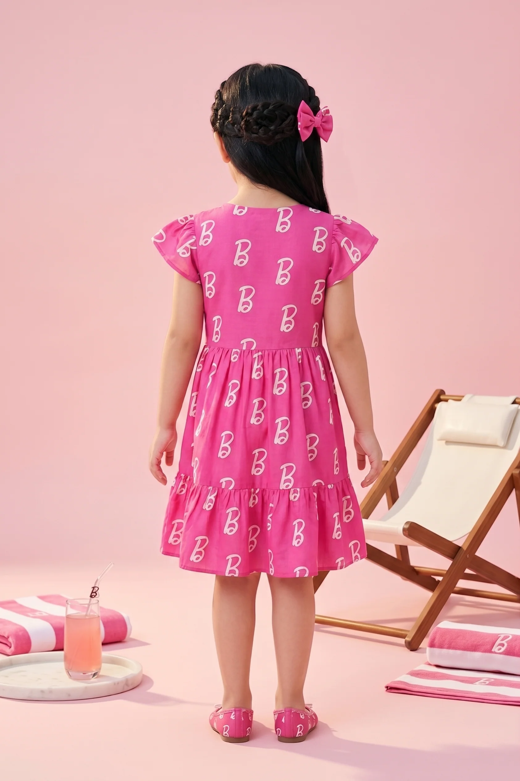 Barbie B Logo Printed Tiered Pink Party Dress BAM1199 - Image 2