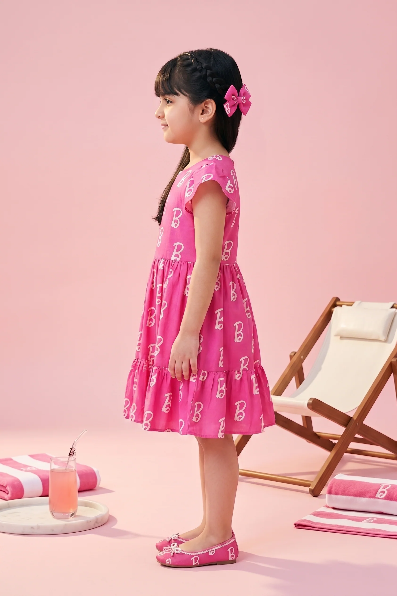 Barbie B Logo Printed Tiered Pink Party Dress BAM1199 - Image 3