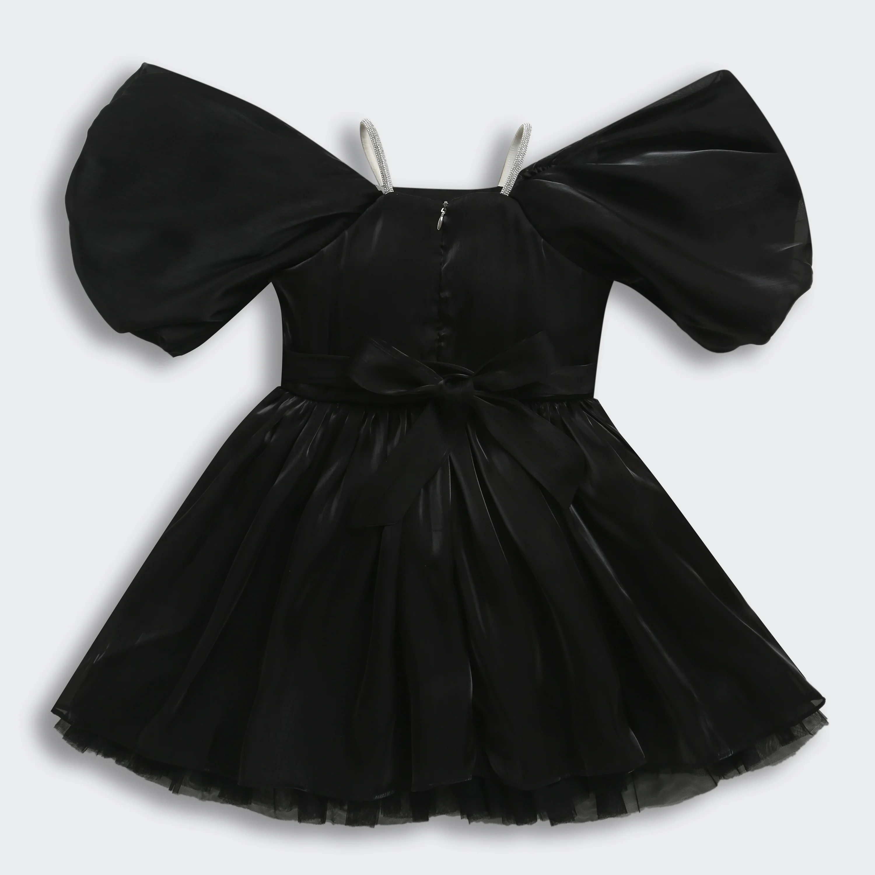 Barbie Black Satin Puff Sleeve Party Dress BAF236 - Image 4