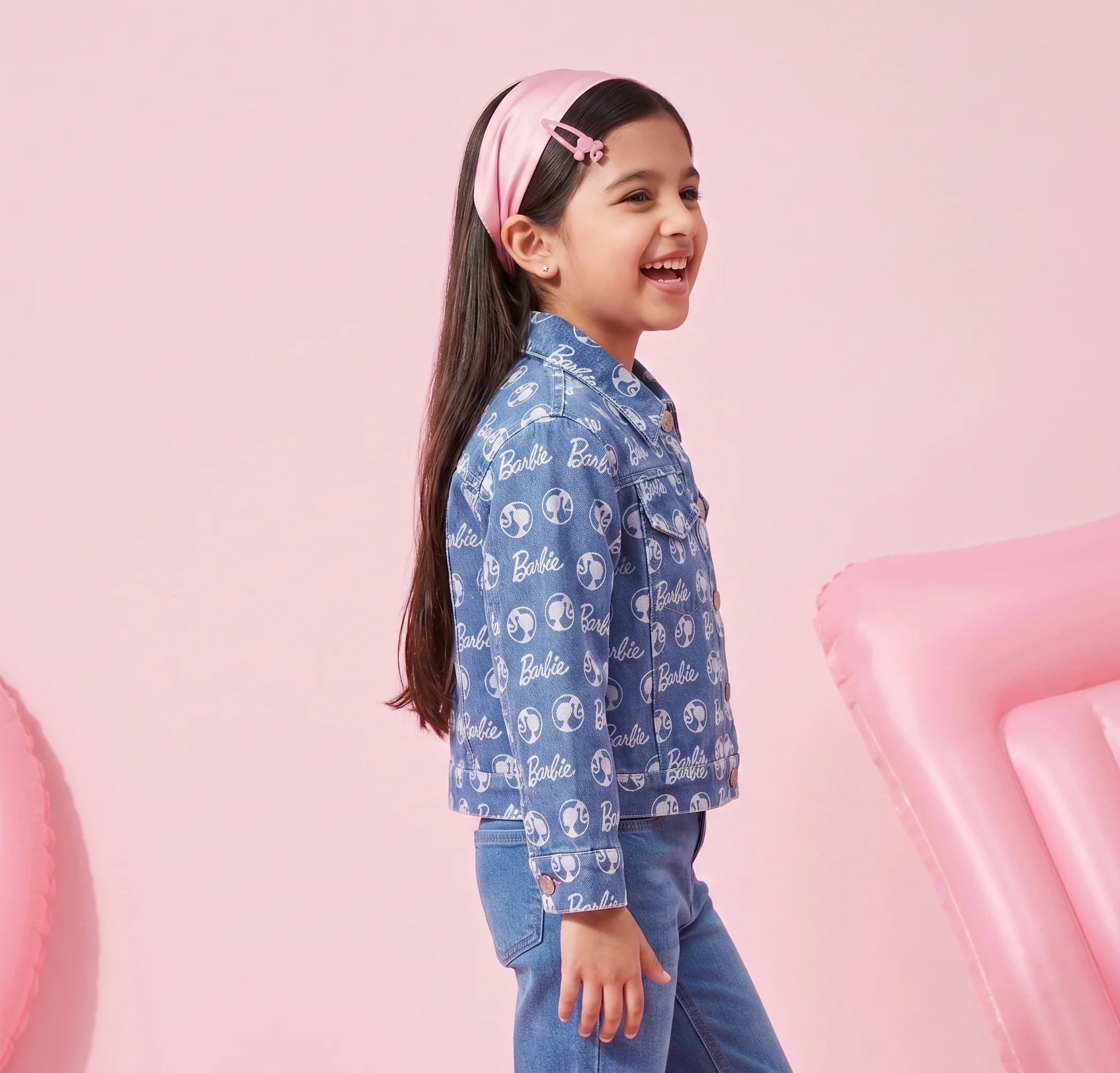 Barbie Blue Printed Denim Jacket for Toddlers BAJ2074 - Image 4