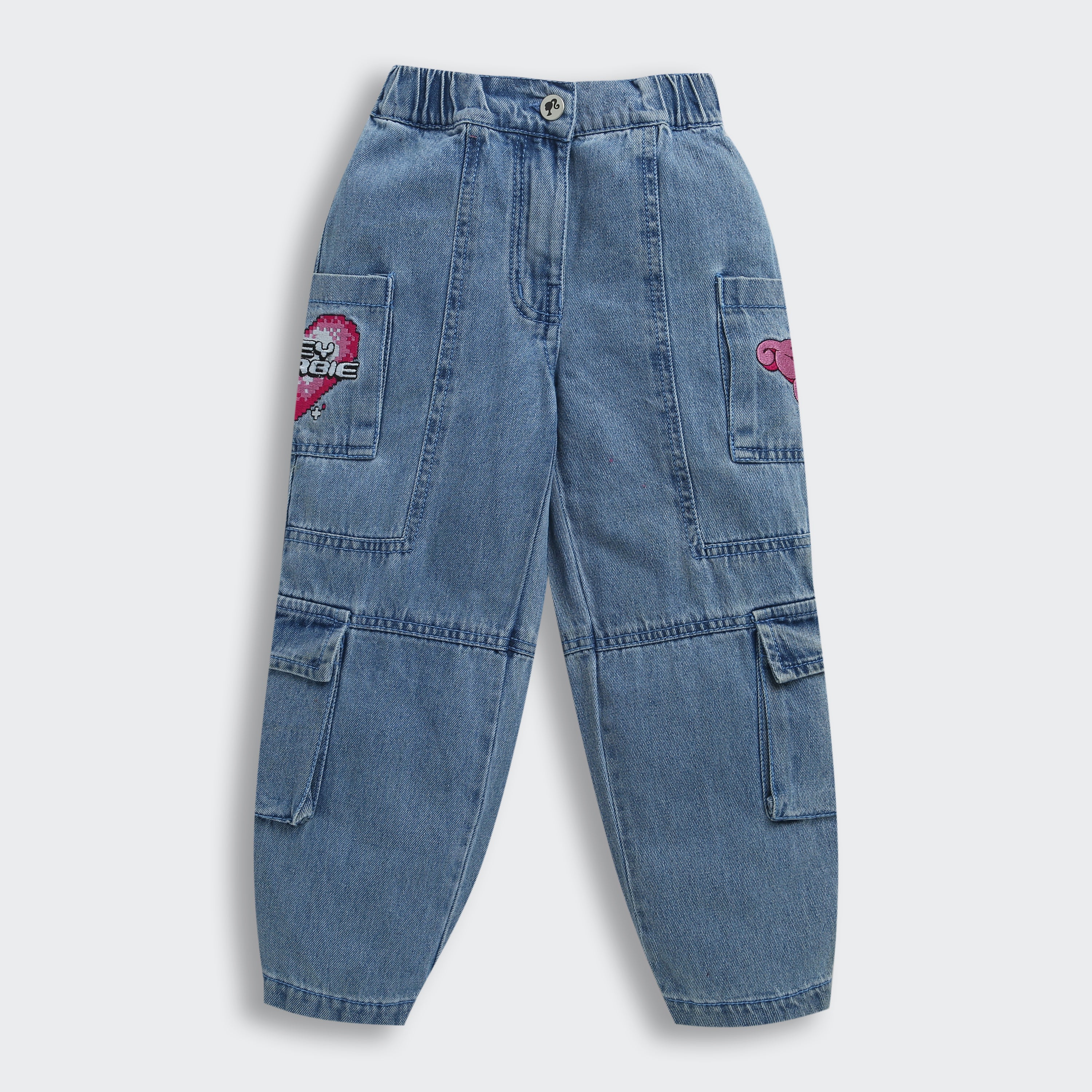 Barbie Denim Heart Embroidered Cargo Pants BAP524 - Image 5