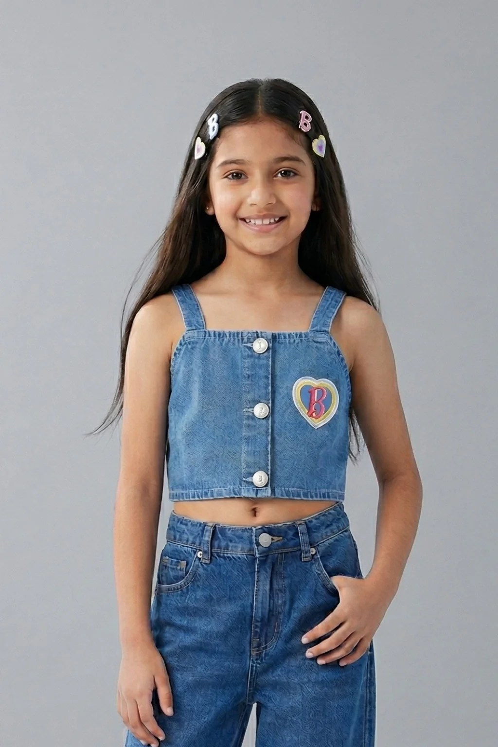 Barbie Denim Soild Heart Patch Crop Top BAWC0001 - Image 3