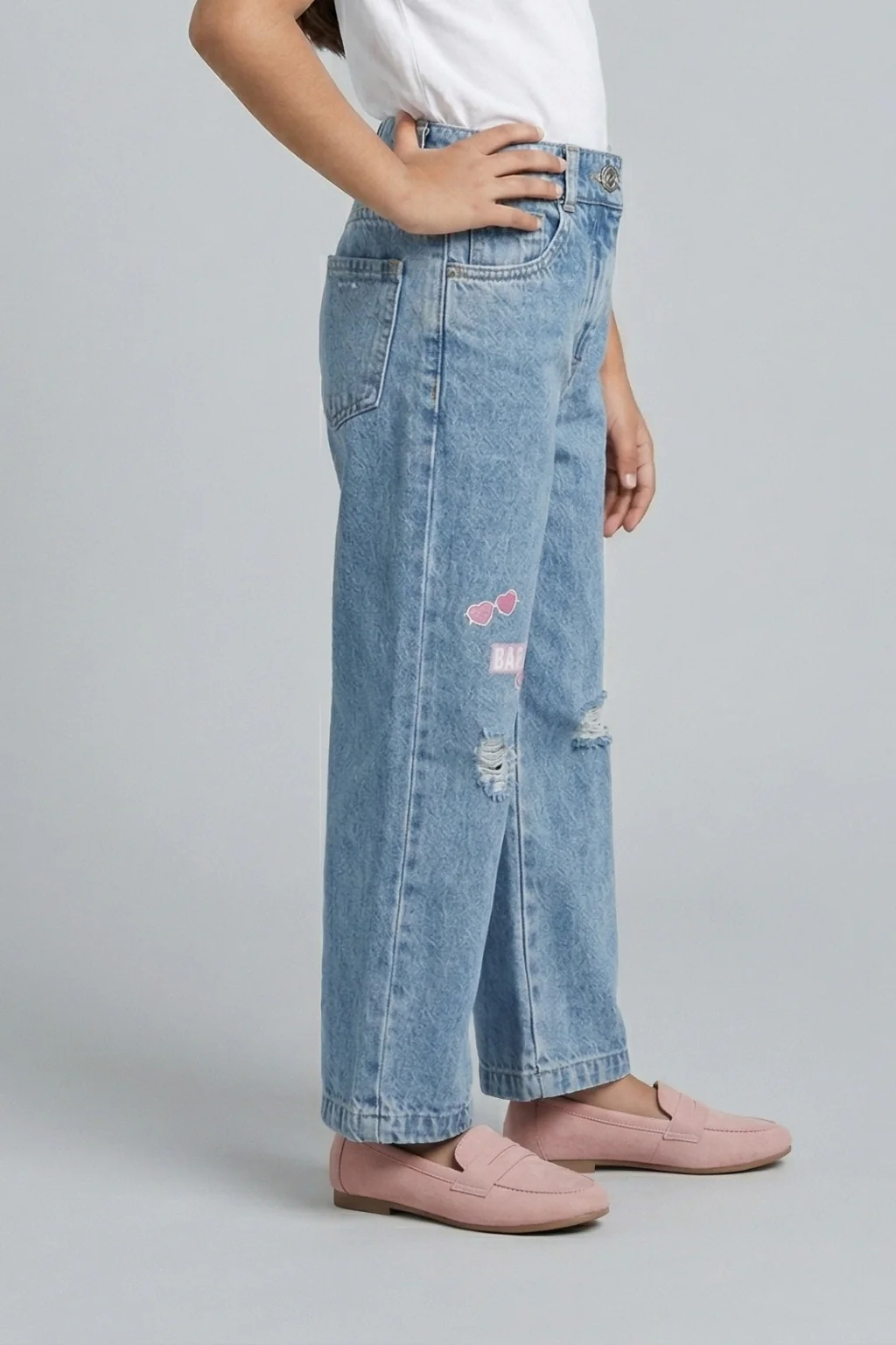 Barbie Distressed Patchwork Light Blue Jeans BAP504 - Image 3