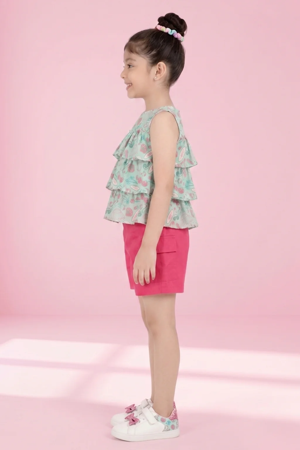Barbie Floral Ruffle Top & Pink Shorts Set BASET381 - Image 5