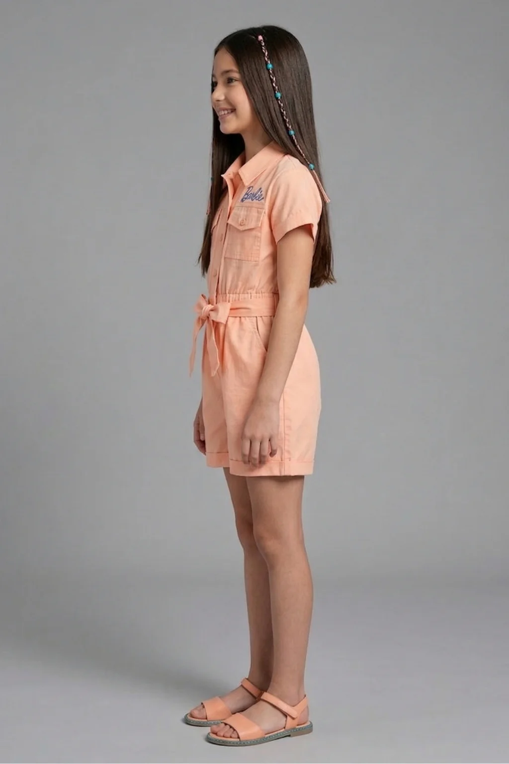 Barbie Girl Peach Belted Casual Jumpsuit BAJP142 - Image 5
