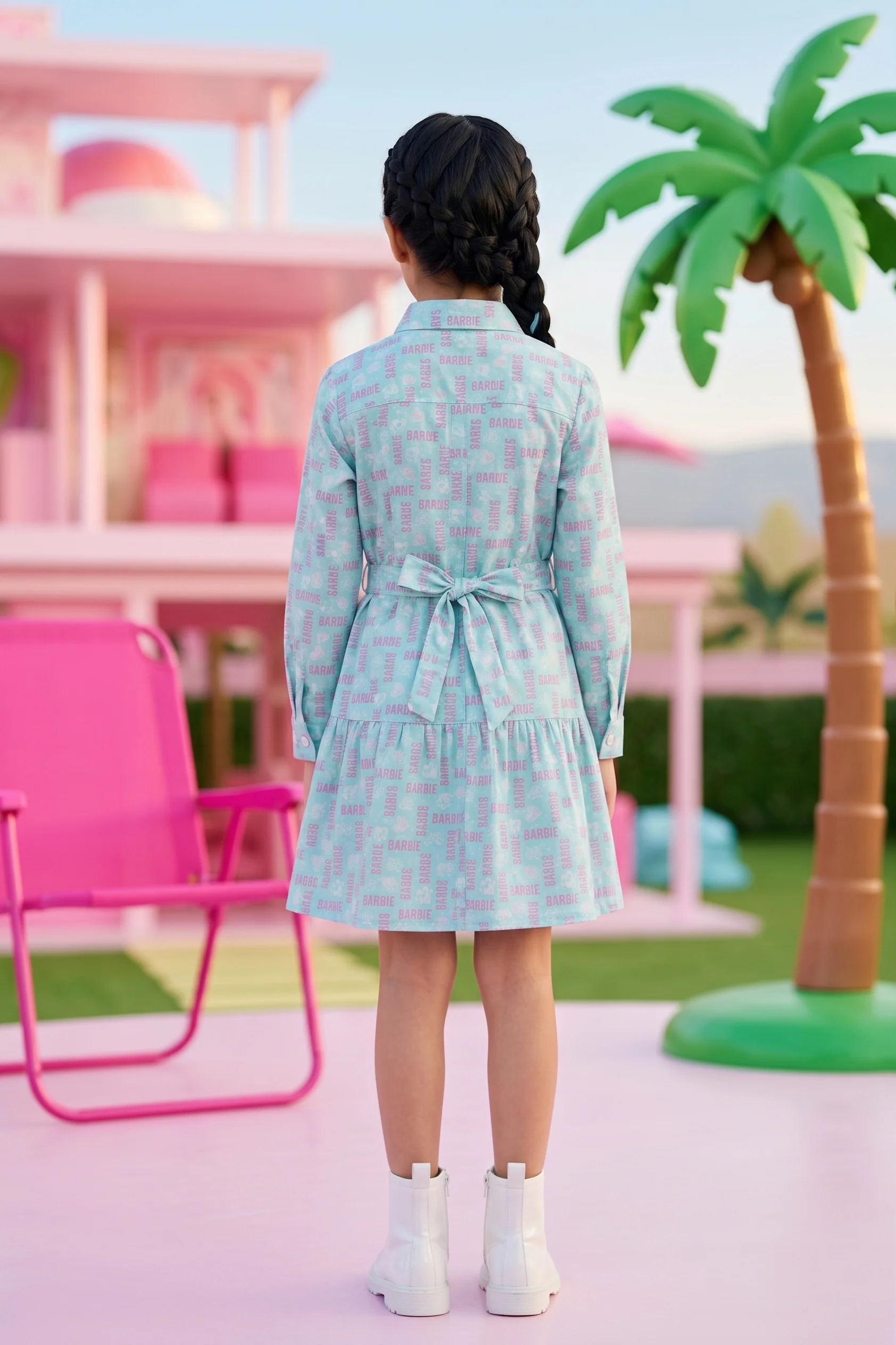 Barbie Girl Sea Green Printed Shirt Dress BAM1239 - Image 2