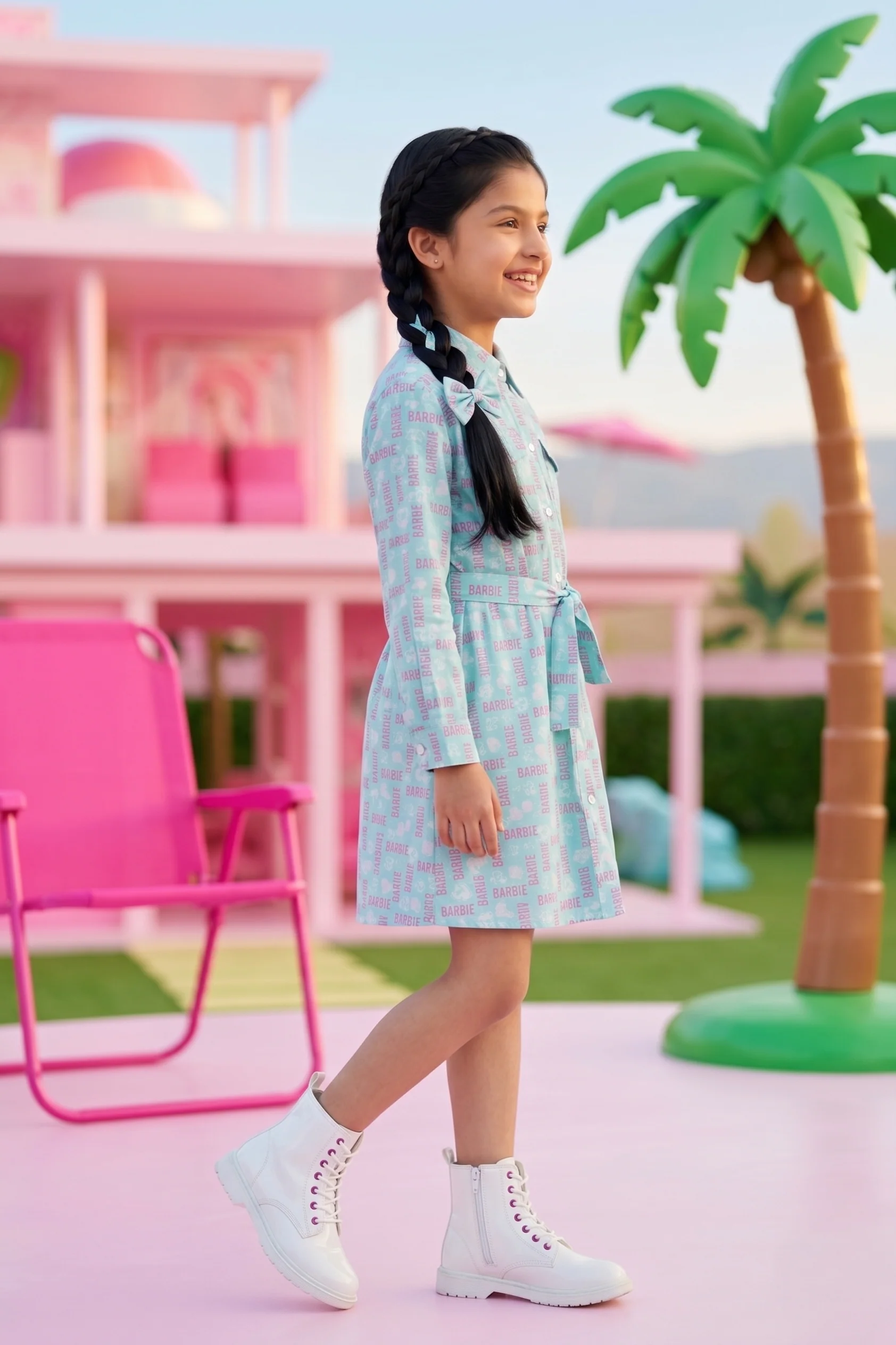 Barbie Girl Sea Green Printed Shirt Dress BAM1239 - Image 3