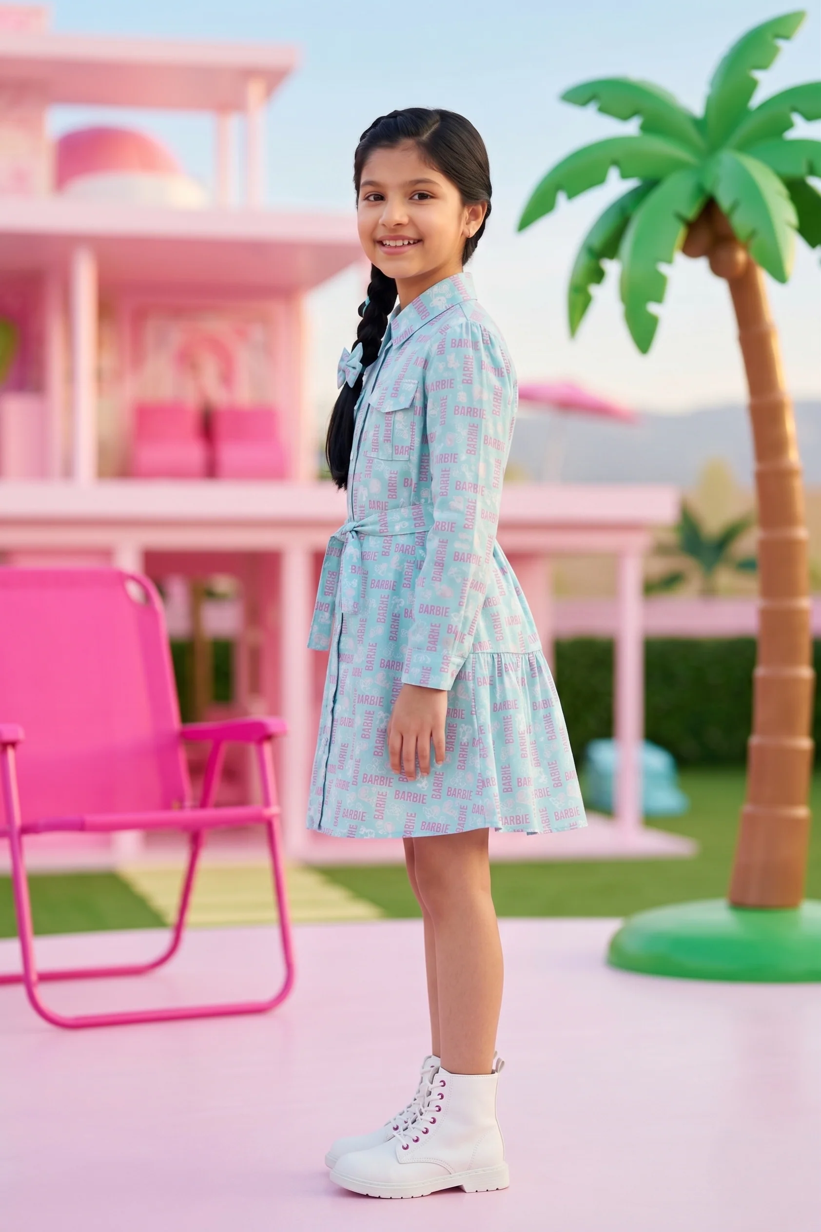Barbie Girl Sea Green Printed Shirt Dress BAM1239 - Image 4