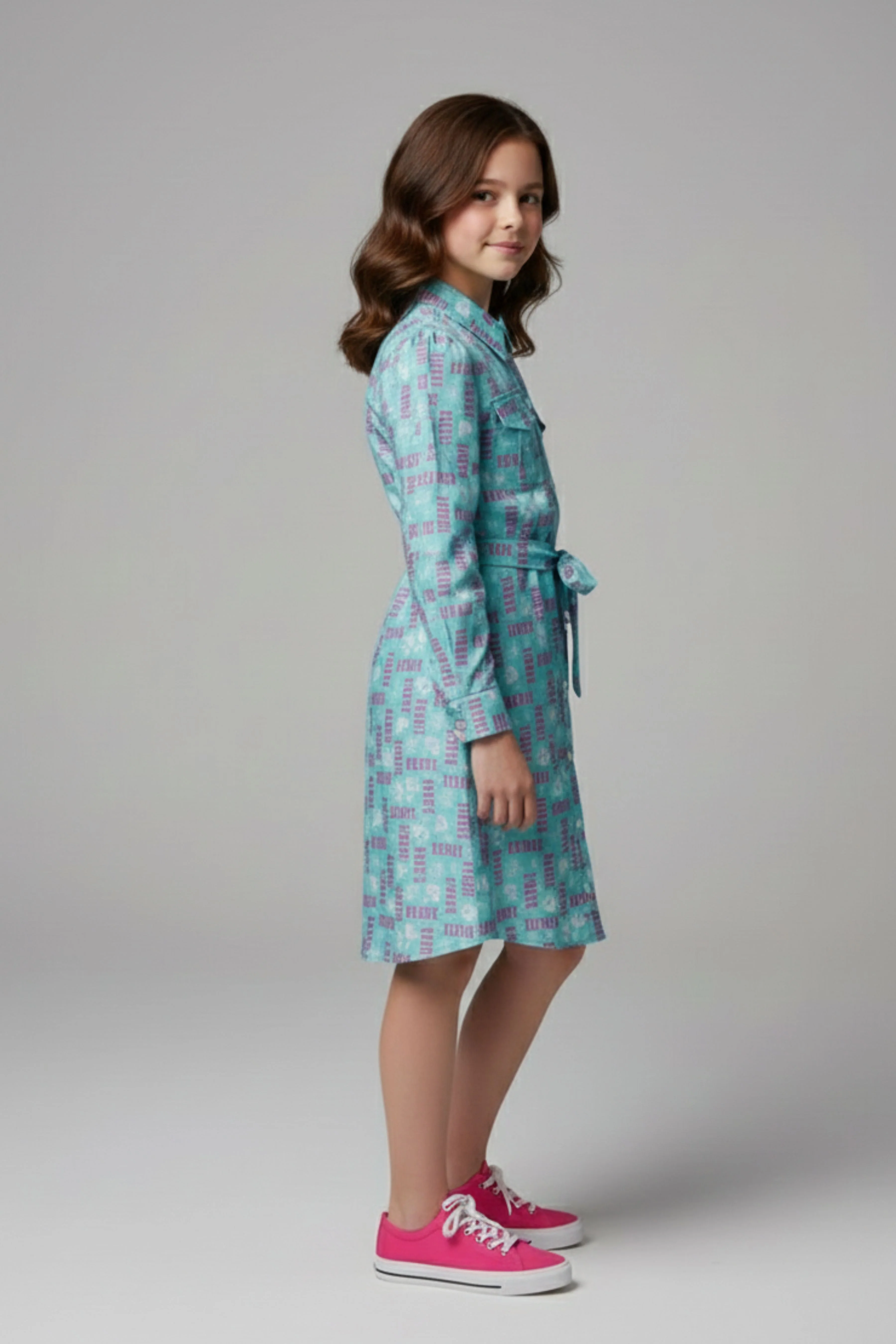 Barbie Girl Sea Green Printed Shirt Dress BAM1239 - Image 6