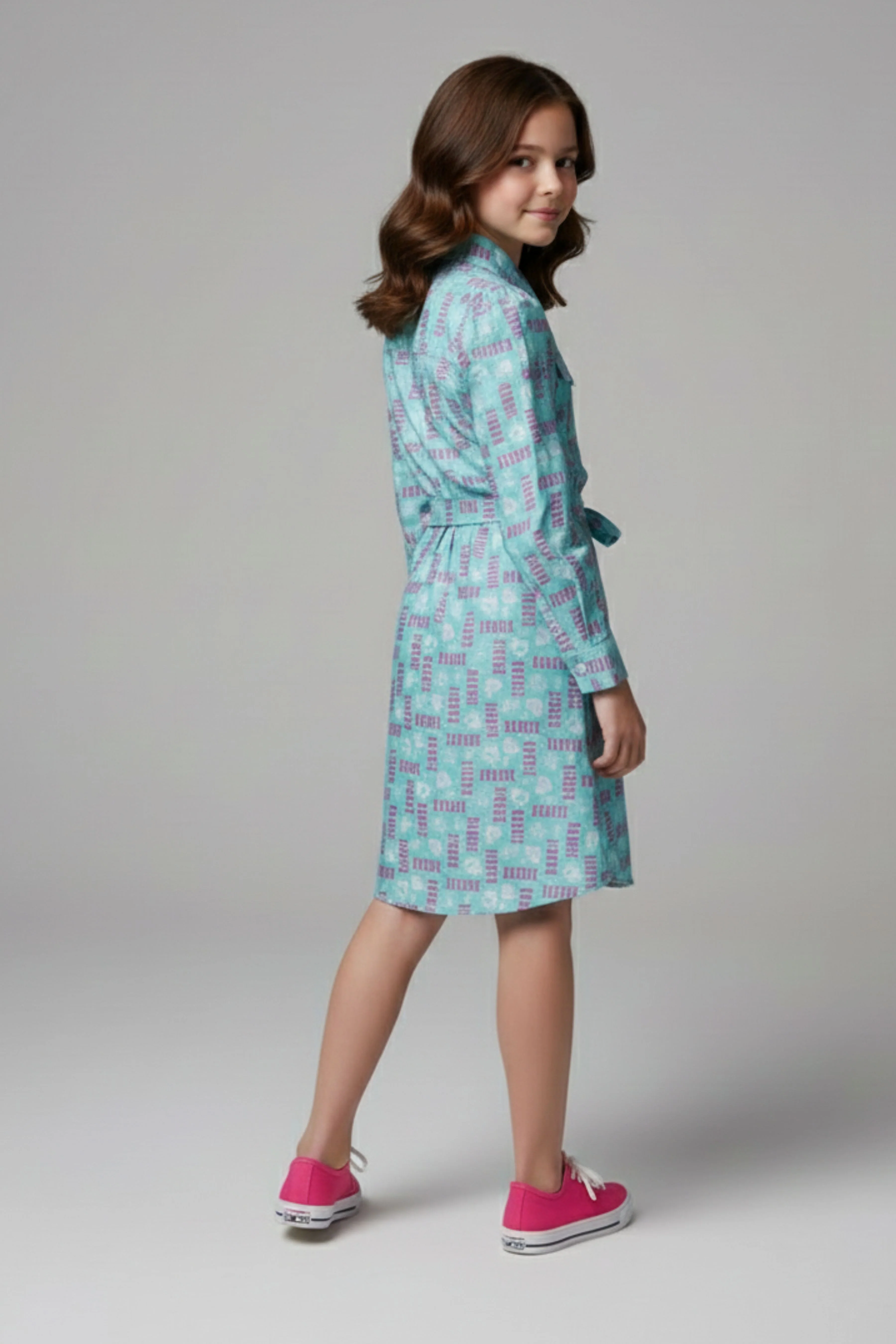 Barbie Girl Sea Green Printed Shirt Dress BAM1239 - Image 7