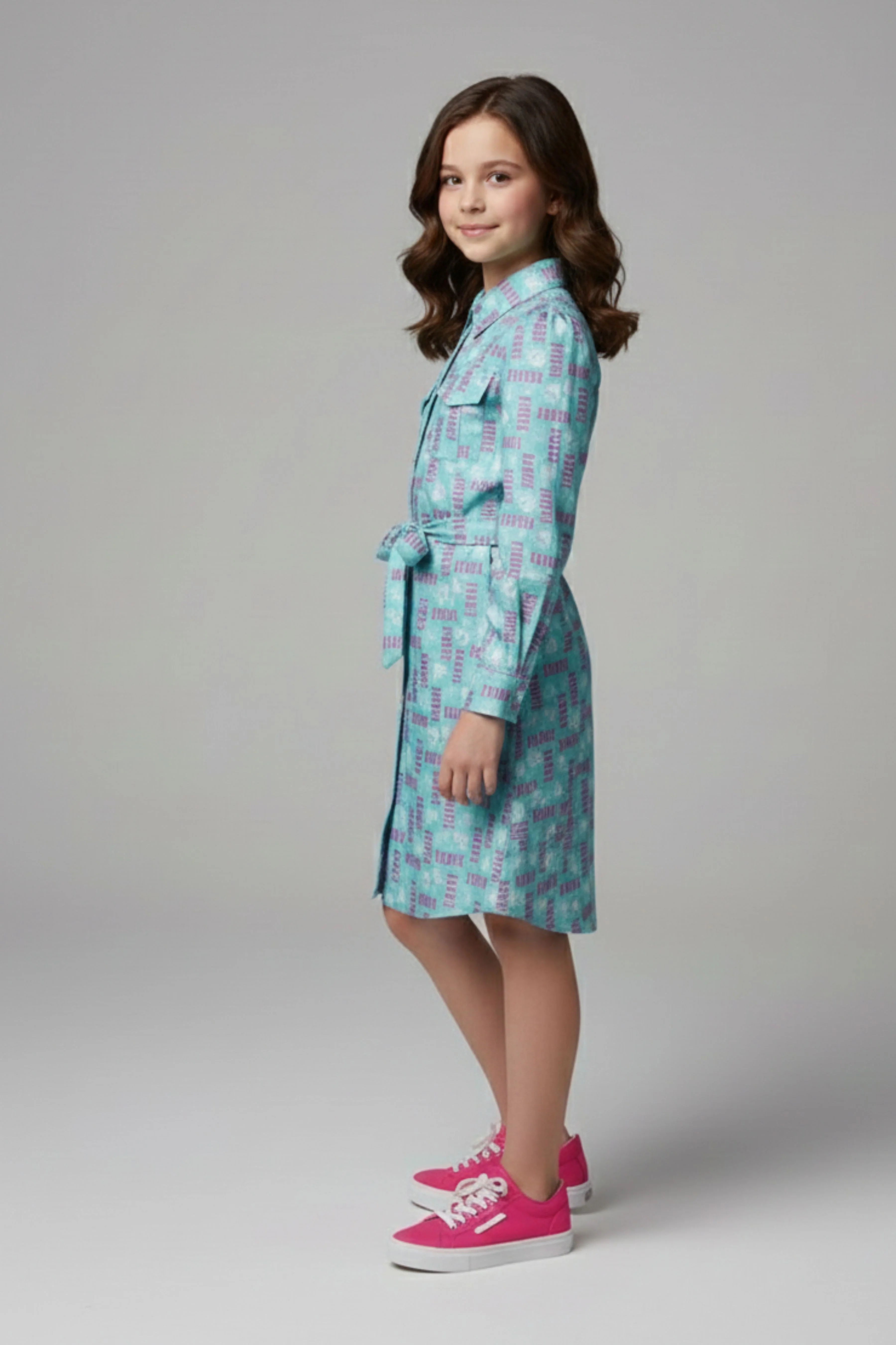 Barbie Girl Sea Green Printed Shirt Dress BAM1239 - Image 8