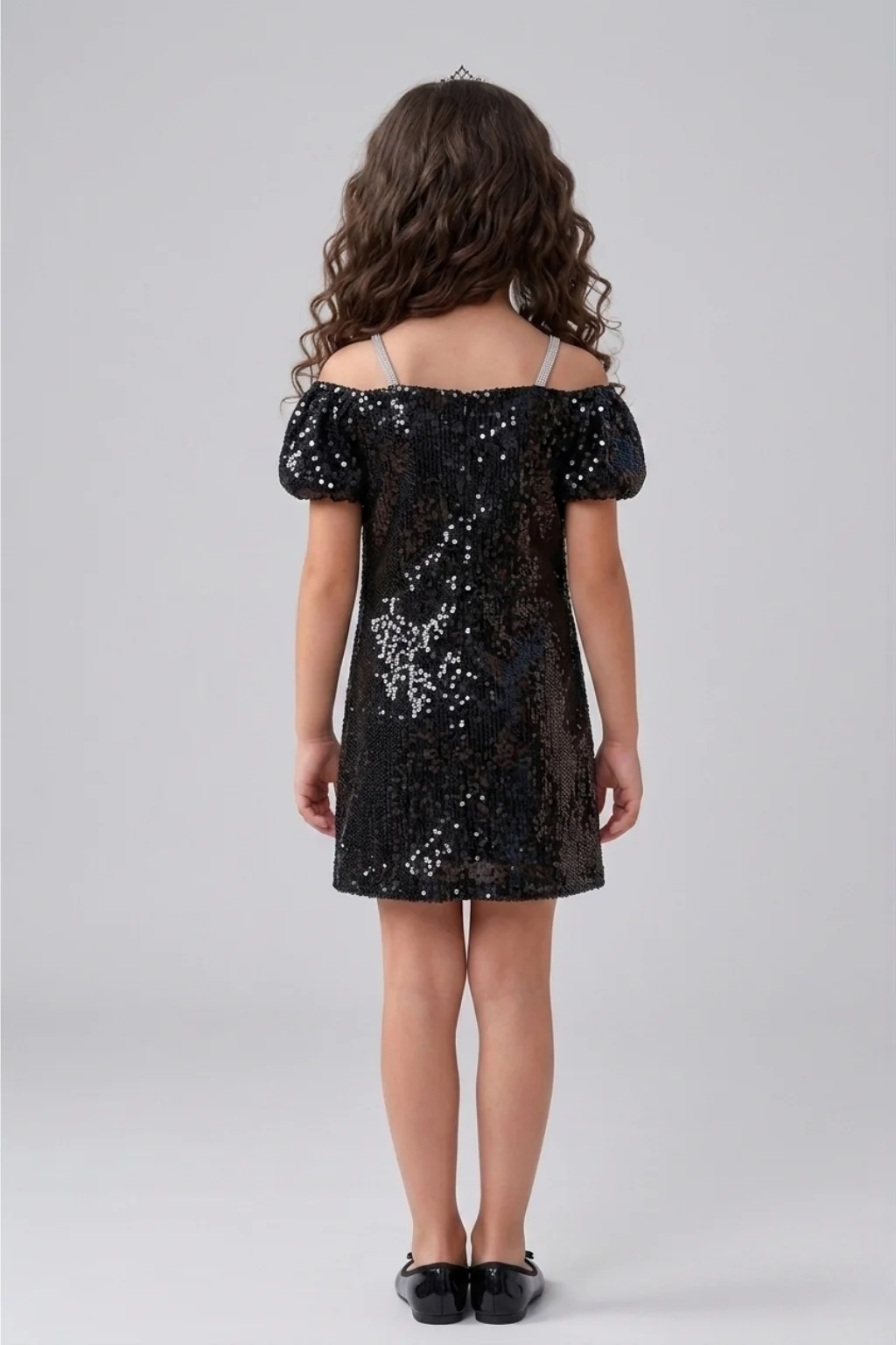 Barbie Girls Black Sequin Off-Shoulder Dress with Pink Bow BAM1245 - Image 2