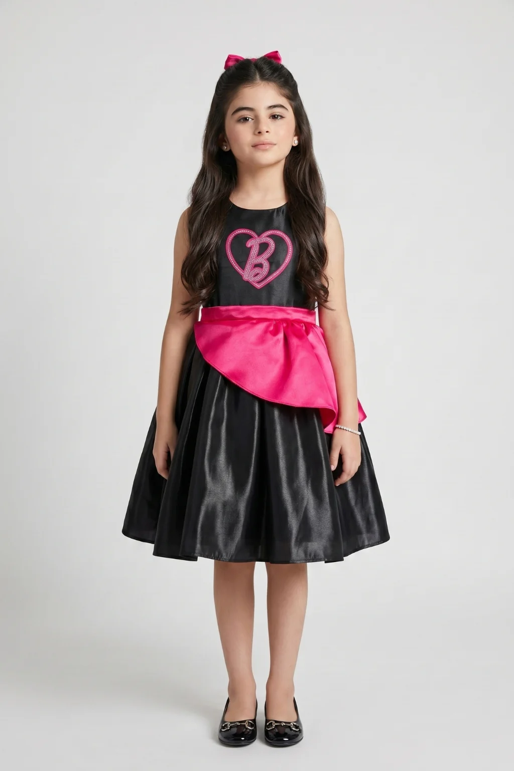 Barbie Girls Elegant Black Party Dress with Pink Waist Bow BAF309 - Image 2