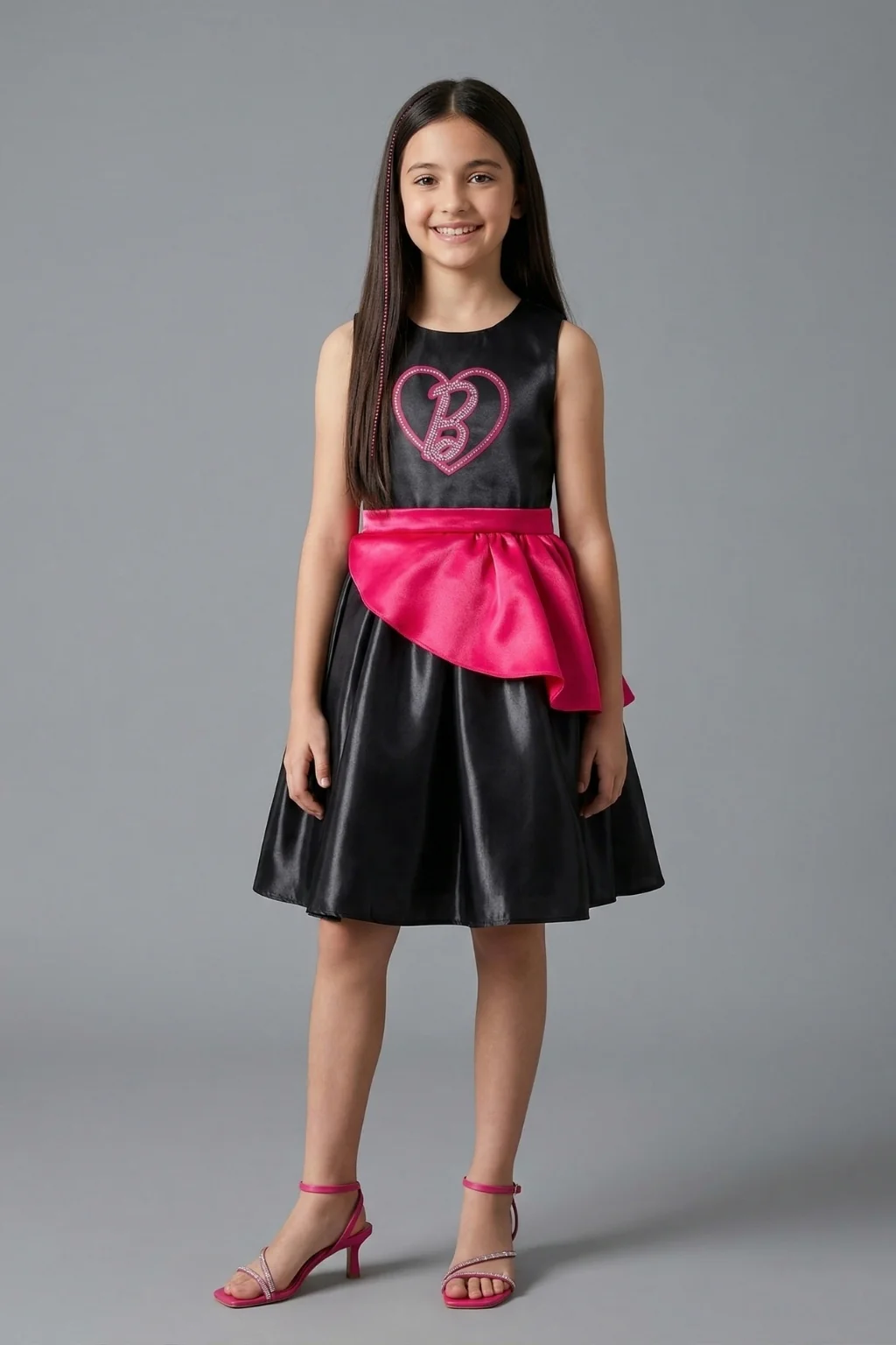 Barbie Girls Elegant Black Party Dress with Pink Waist Bow BAF309 - Image 3