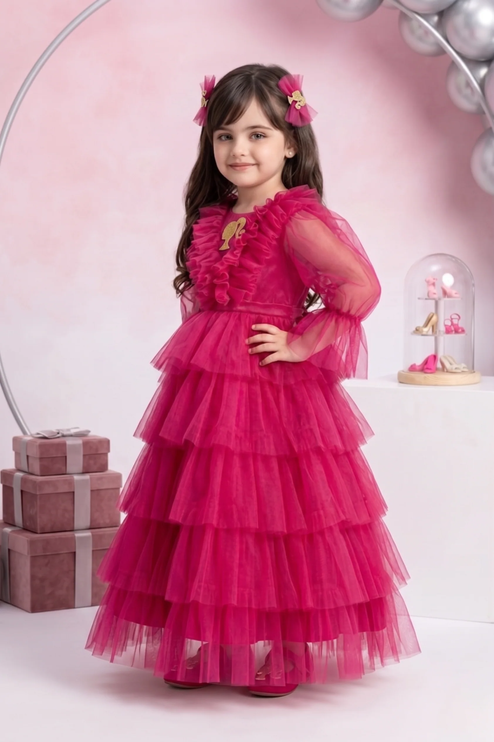 Barbie Girls Hot Pink Layered Tulle Gown Dress BAG433 - Image 4