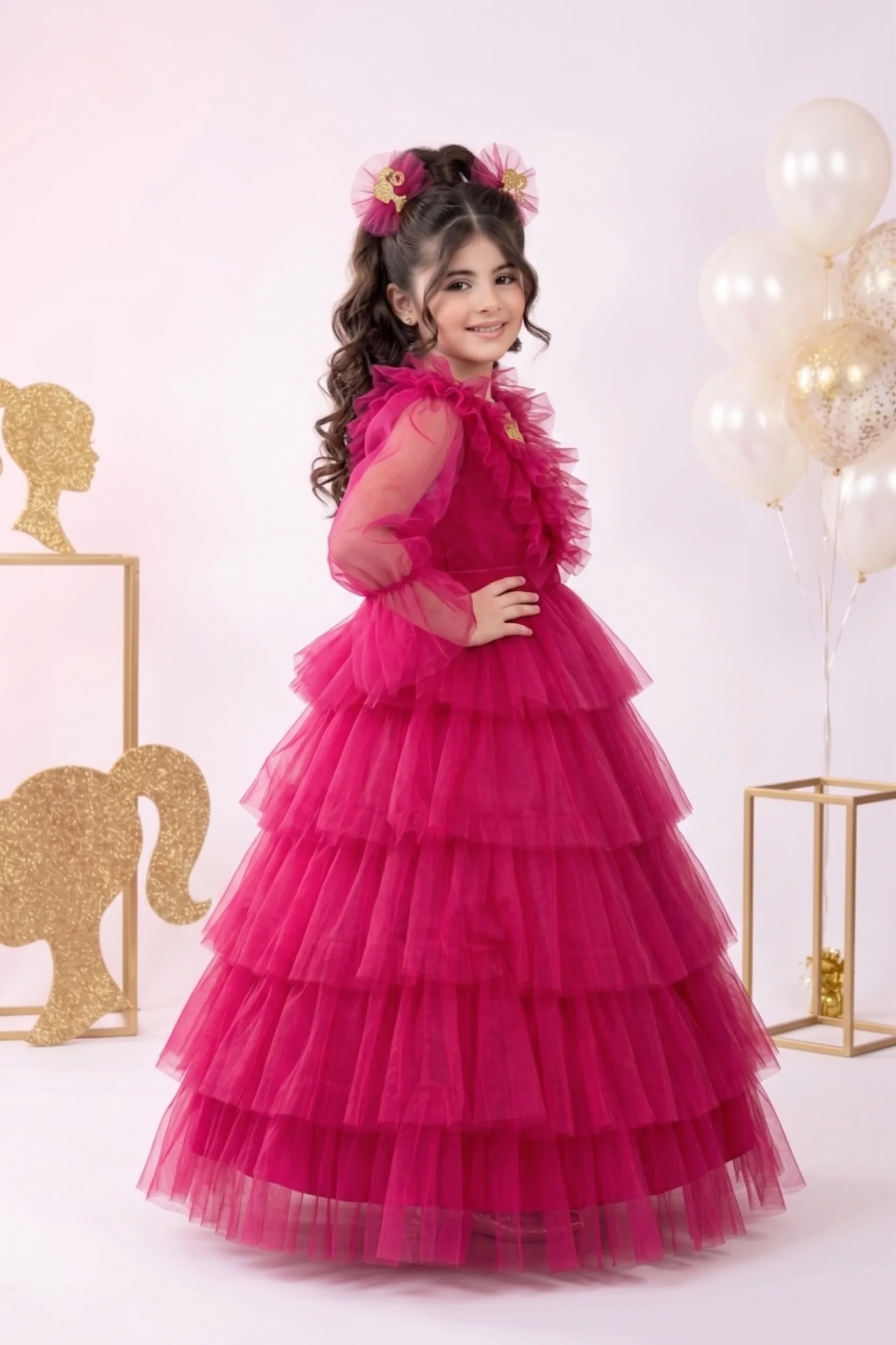 Barbie Girls Hot Pink Layered Tulle Party Gown Dress BAG433 - Image 3