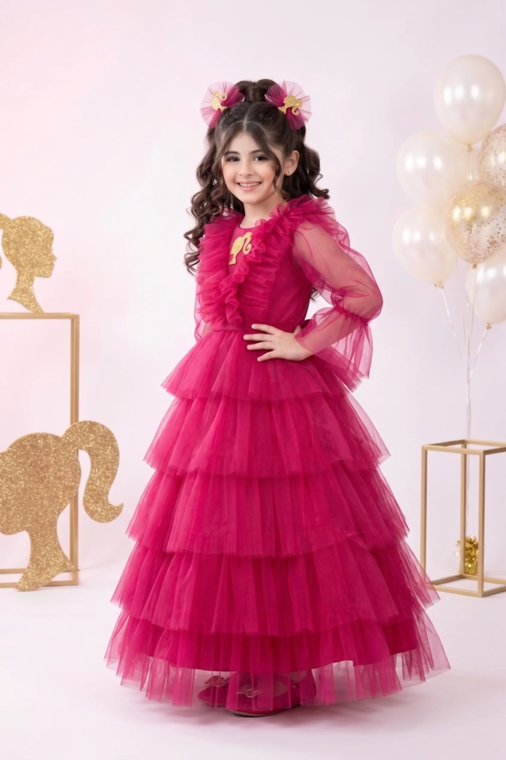 Barbie Girls Hot Pink Layered Tulle Party Gown Dress BAG433 - Image 4