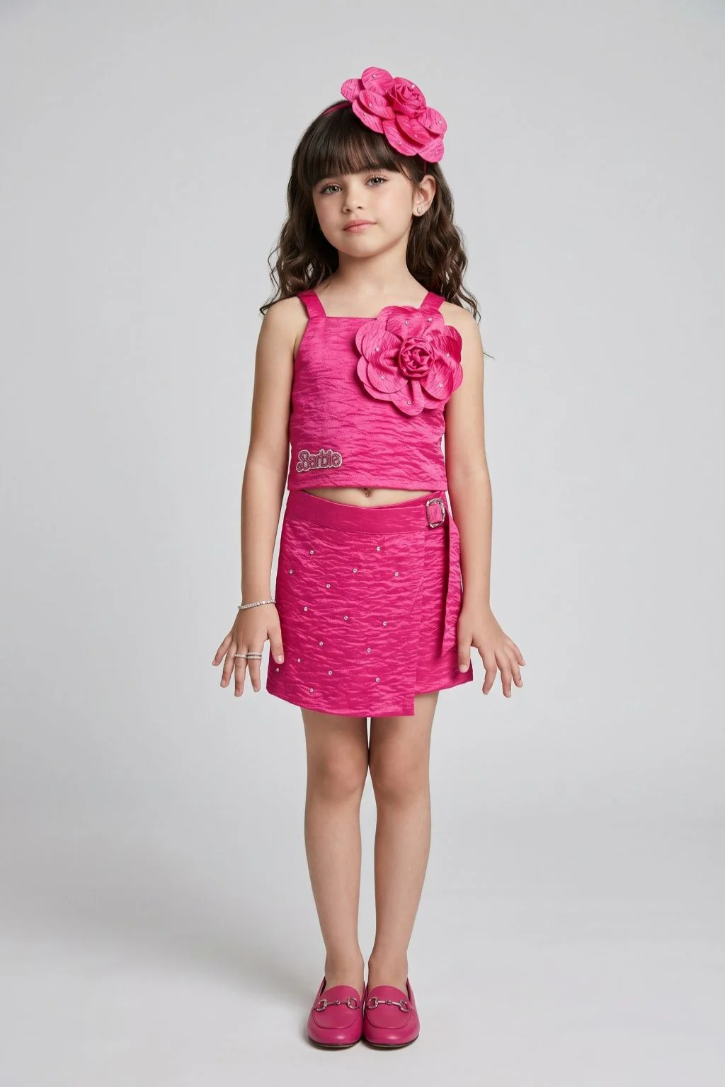 Barbie Girls Hot Pink Textured Co-ord Set with Wrap Skort BASET517 - Image 3