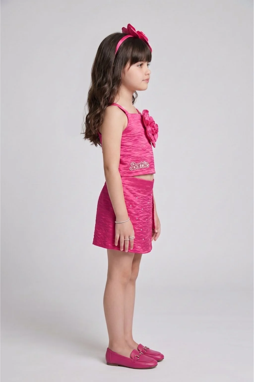 Barbie Girls Hot Pink Textured Co-ord Set with Wrap Skort BASET517 - Image 4