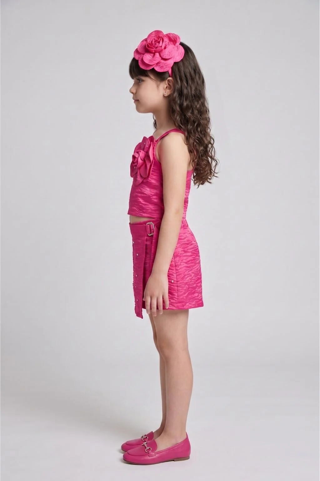 Barbie Girls Hot Pink Textured Co-ord Set with Wrap Skort BASET517 - Image 5