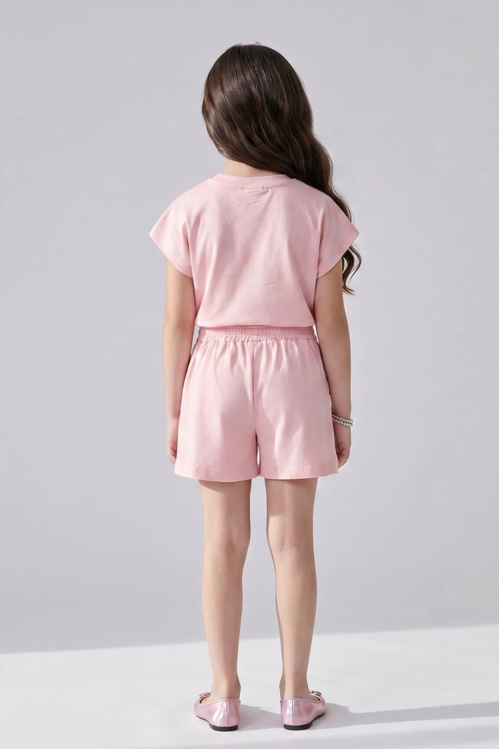 Barbie Girls Light Peach Sequins Shorts Co-ord Set BASET521 - Image 2