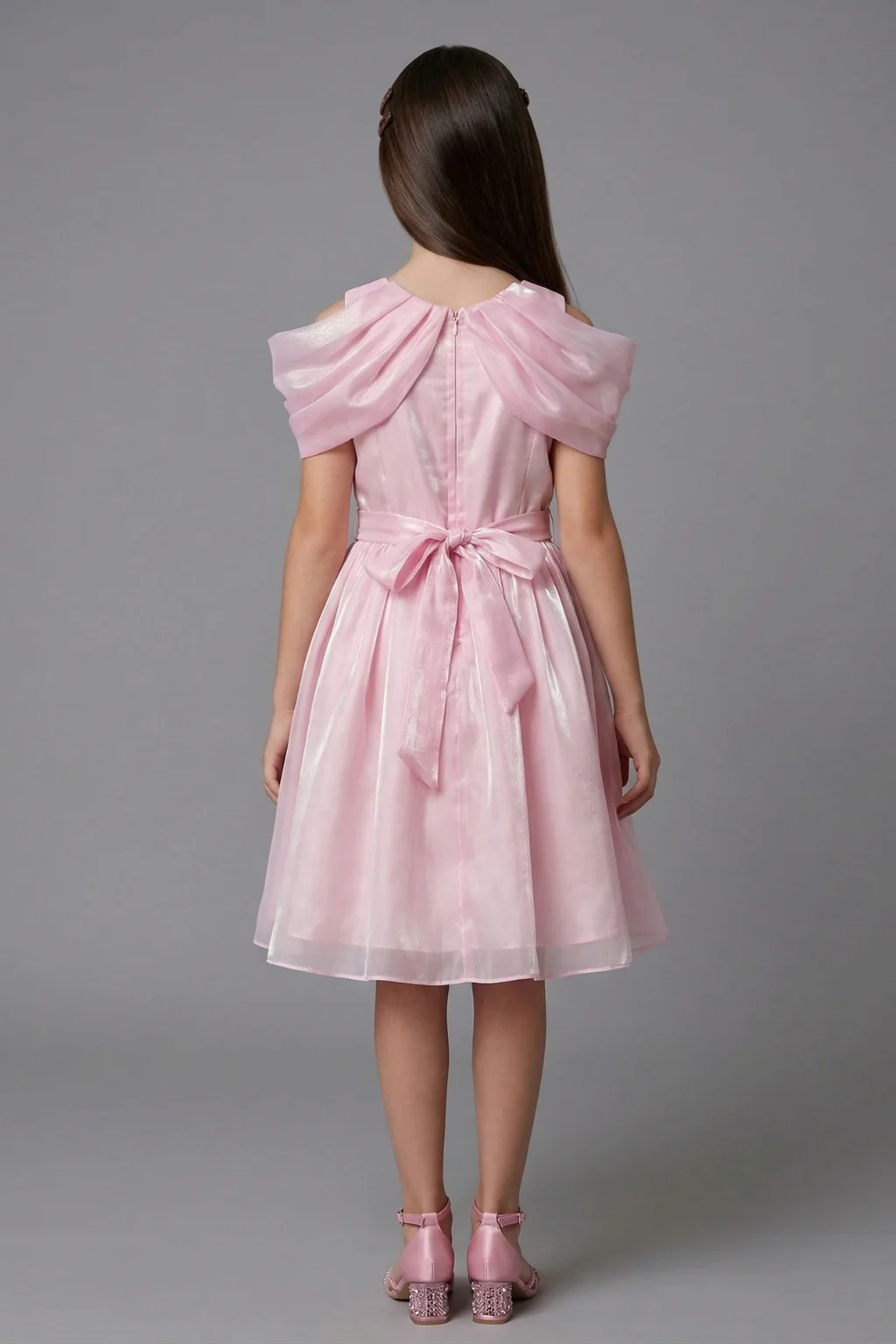 Barbie Girls Light Pink Shimmer Party Dress with Cape Sleeves BAF307 - Image 2