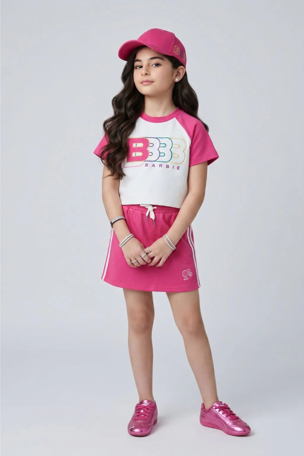 Barbie Girls Pink Crop Top & Skirt Set BASET492 - Image 3