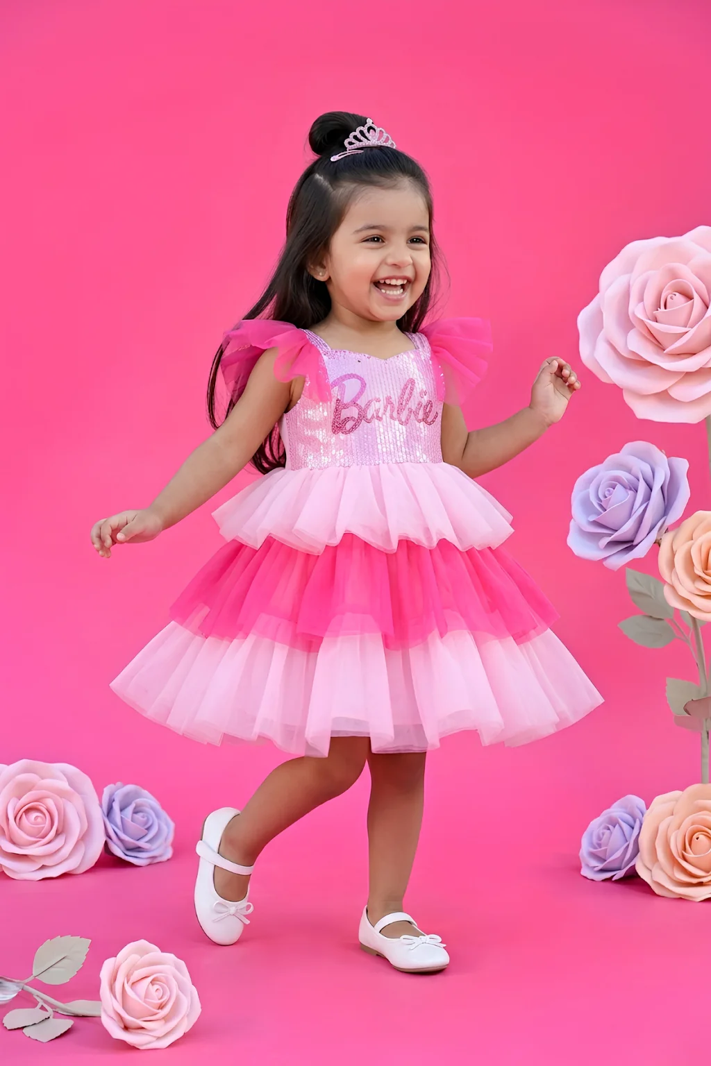 Barbie Girls Pink Sequin Tulle Party Dress BAF204