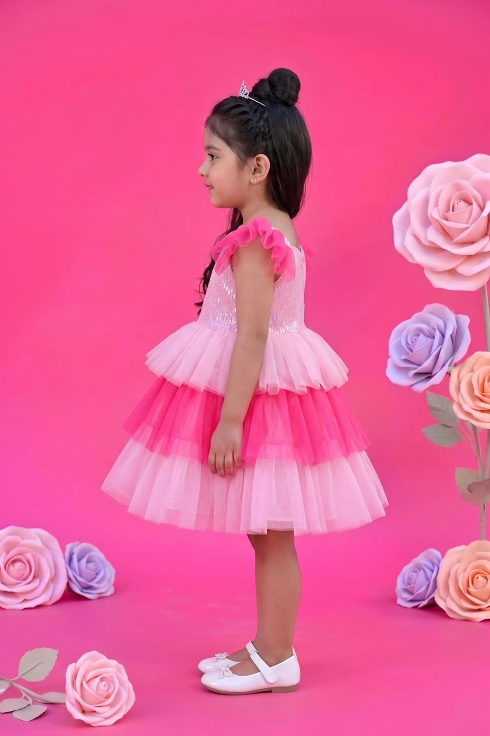 Barbie Girls Pink Sequin Tulle Party Dress BAF204 - Image 3