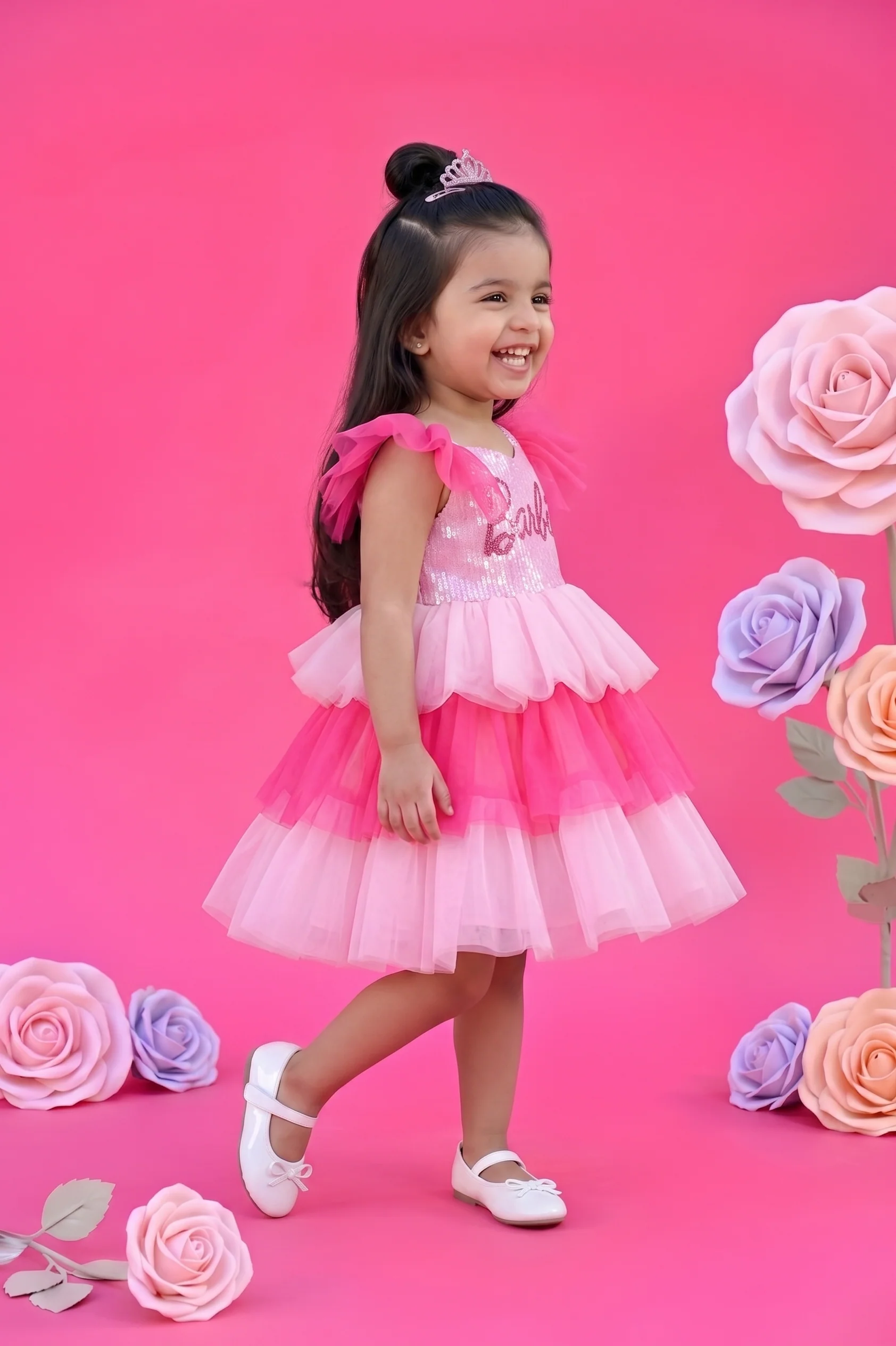 Barbie Girls Pink Sequin Tulle Party Dress BAF204 - Image 4
