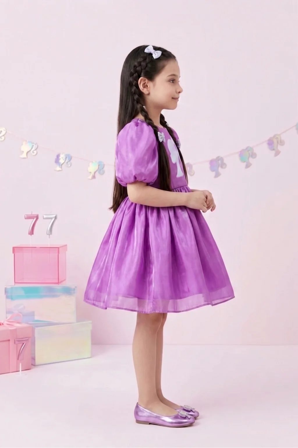 Barbie Girls Puff Sleeve Party Dress BAF223 - Image 4