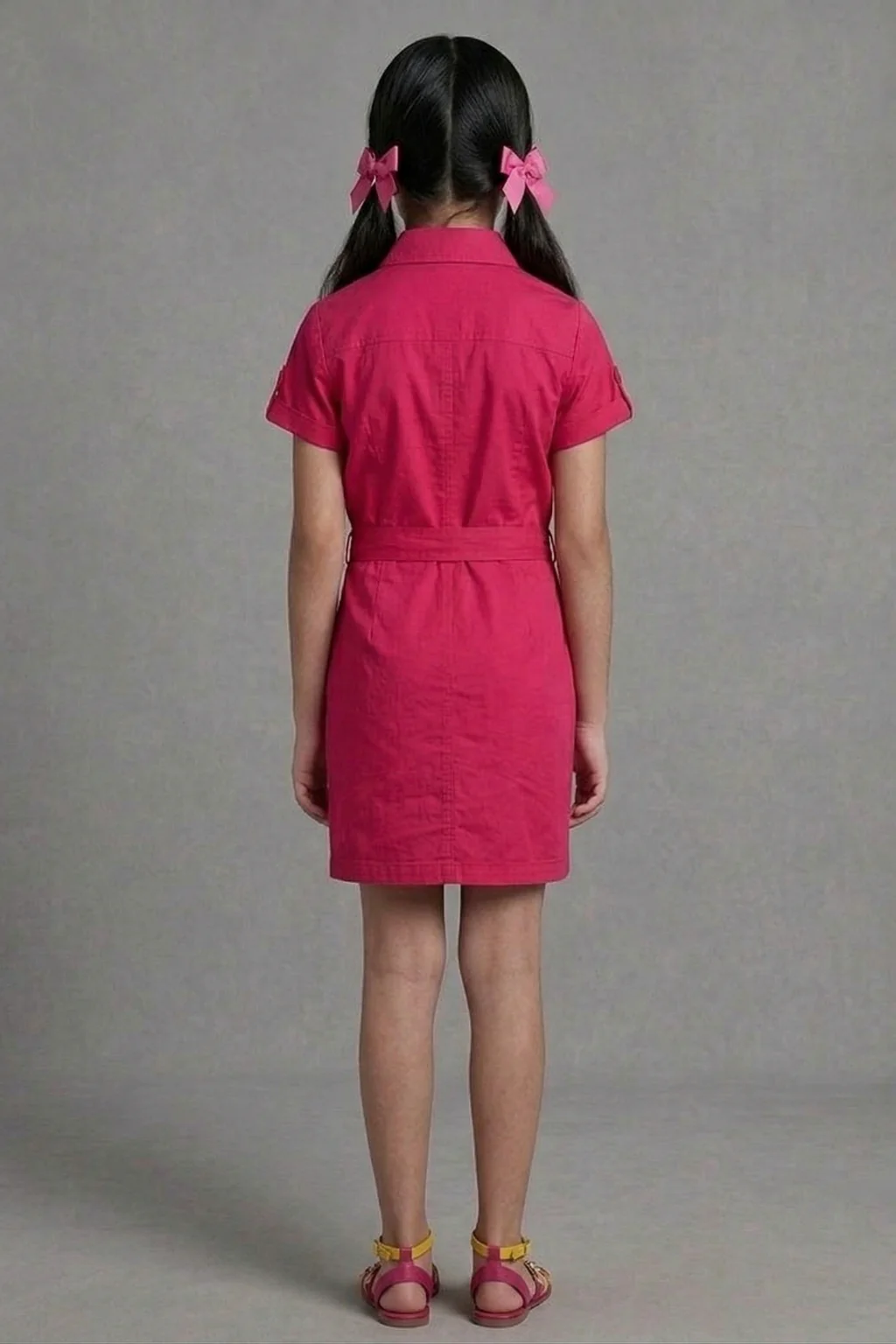 Barbie Hot Pink Collared Shirt Dress with Waist Tie BAM1267 - Image 2