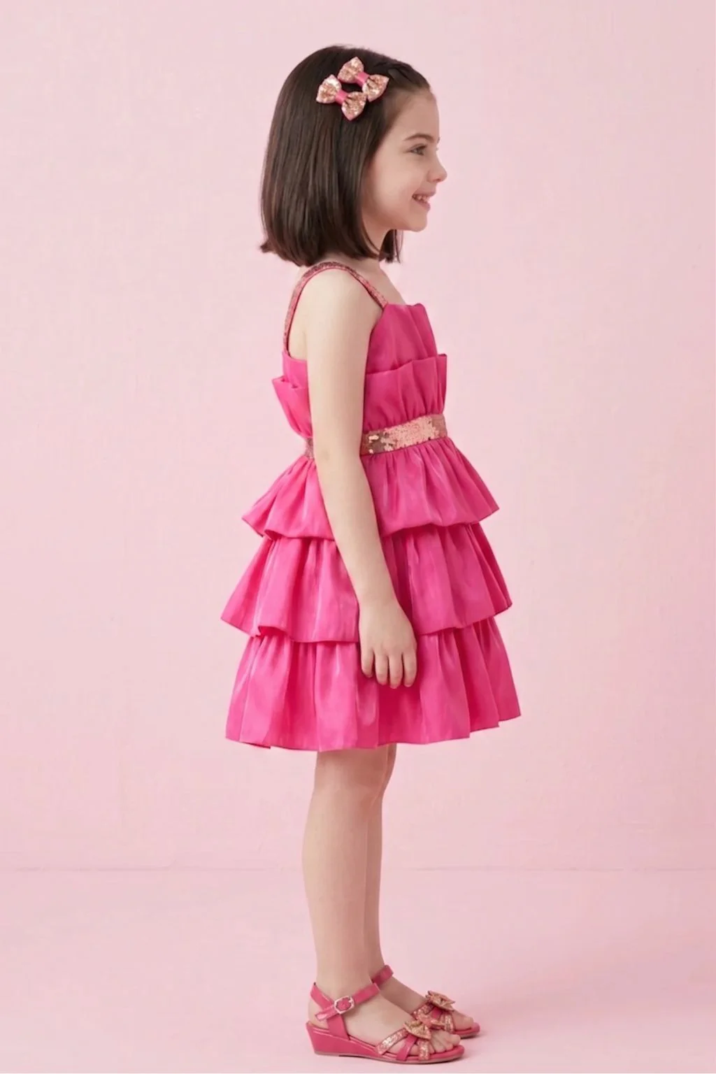 Barbie Hot Pink Satin Layered Sequin Dress BAF217 - Image 3