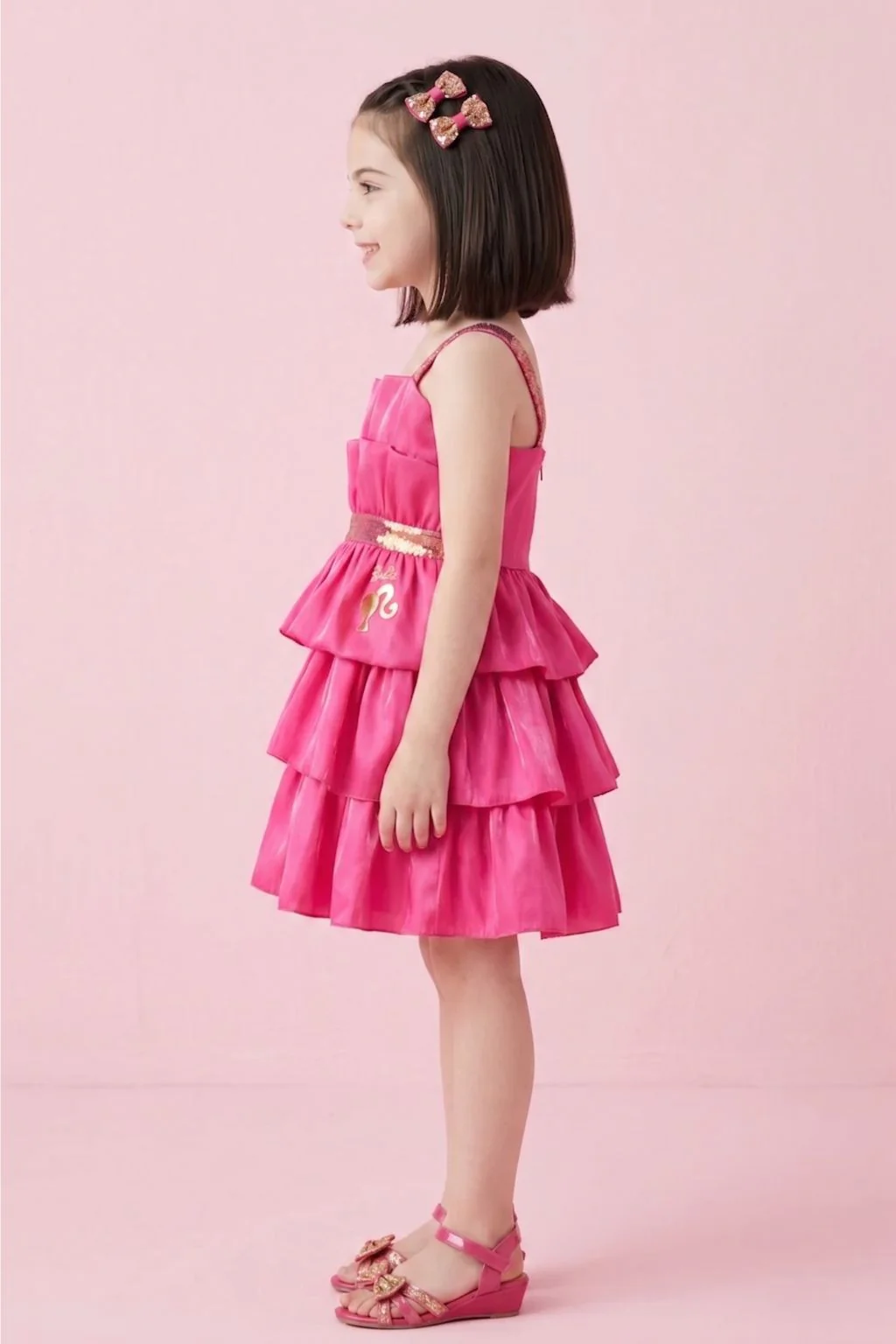 Barbie Hot Pink Satin Layered Sequin Dress BAF217 - Image 4