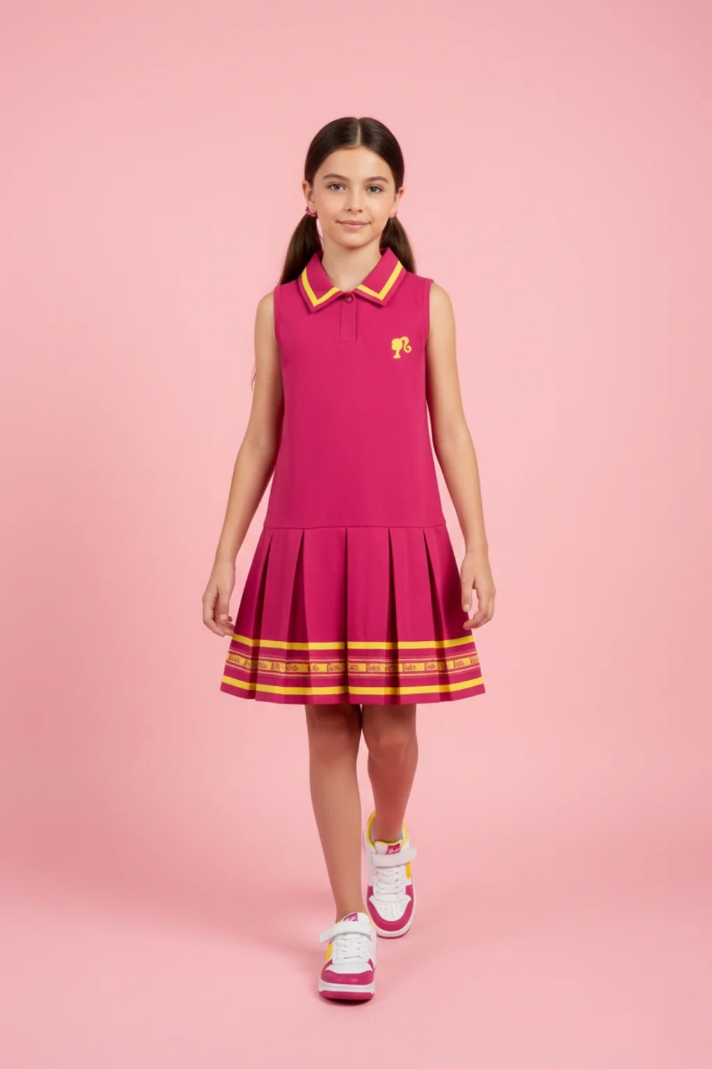 Barbie Hot Pink Sleeveless Pleated Polo Dress BAM1272 - Image 2
