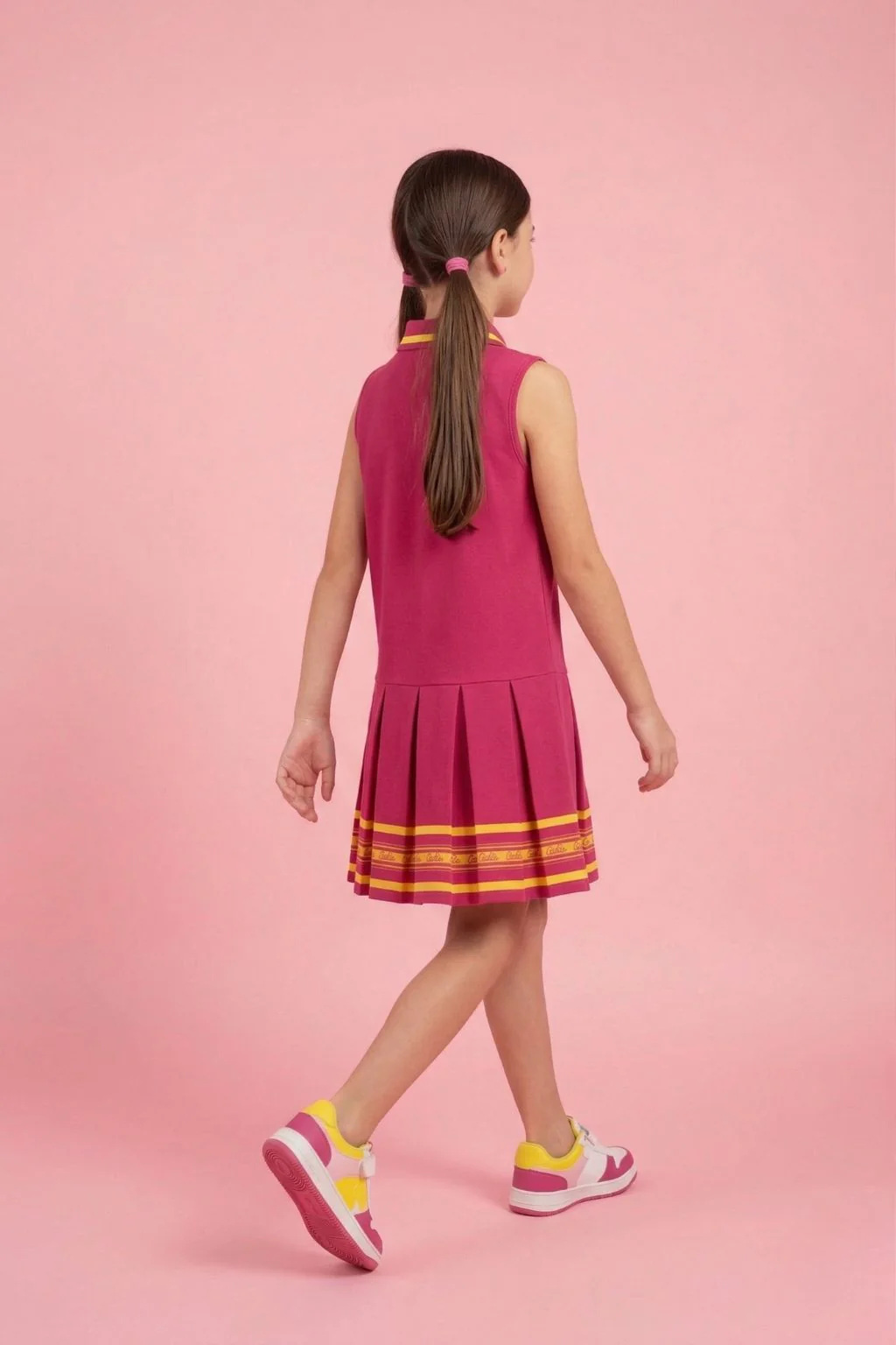 Barbie Hot Pink Sleeveless Pleated Polo Dress BAM1272 - Image 3