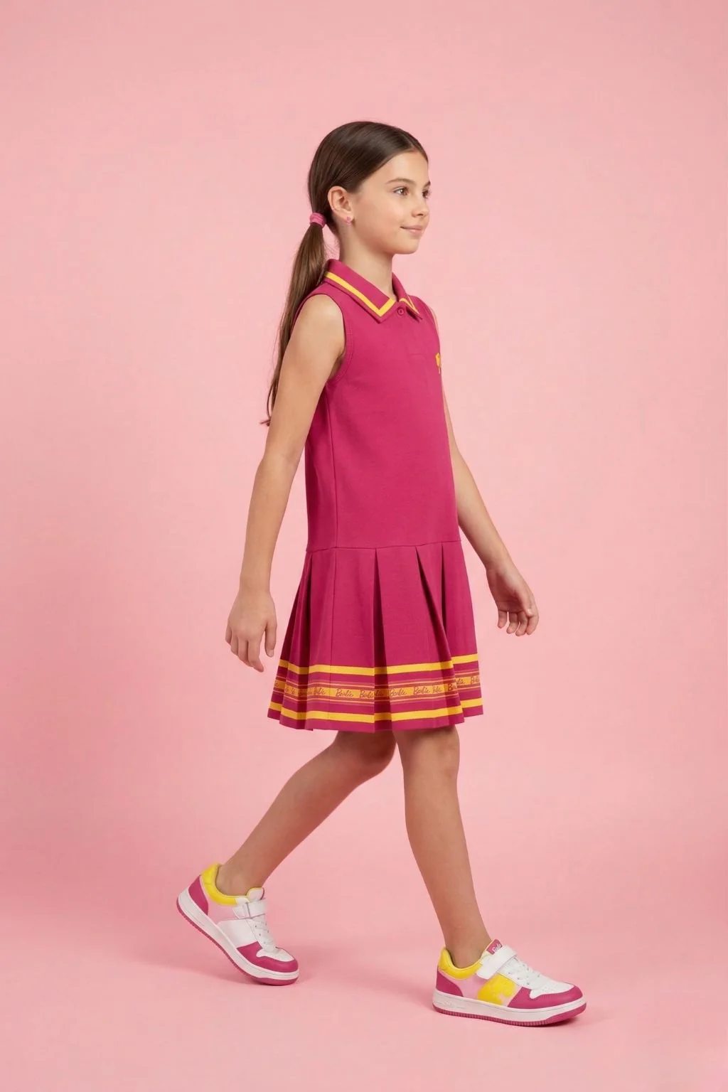 Barbie Hot Pink Sleeveless Pleated Polo Dress BAM1272 - Image 4