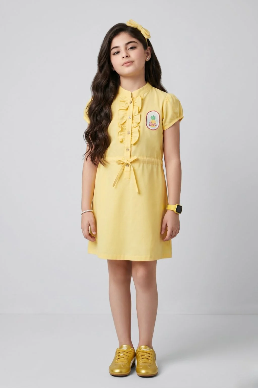 Barbie Lemon Yellow Ruffle Fit and Flare Dress BAM1283 - Image 3