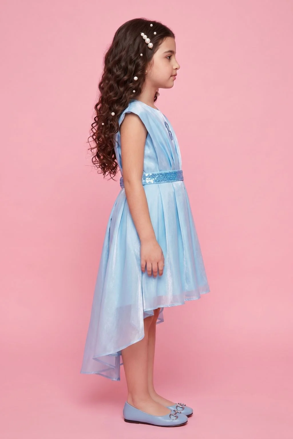 Barbie Light Blue Satin Layered Party Dress BAF261 - Image 3