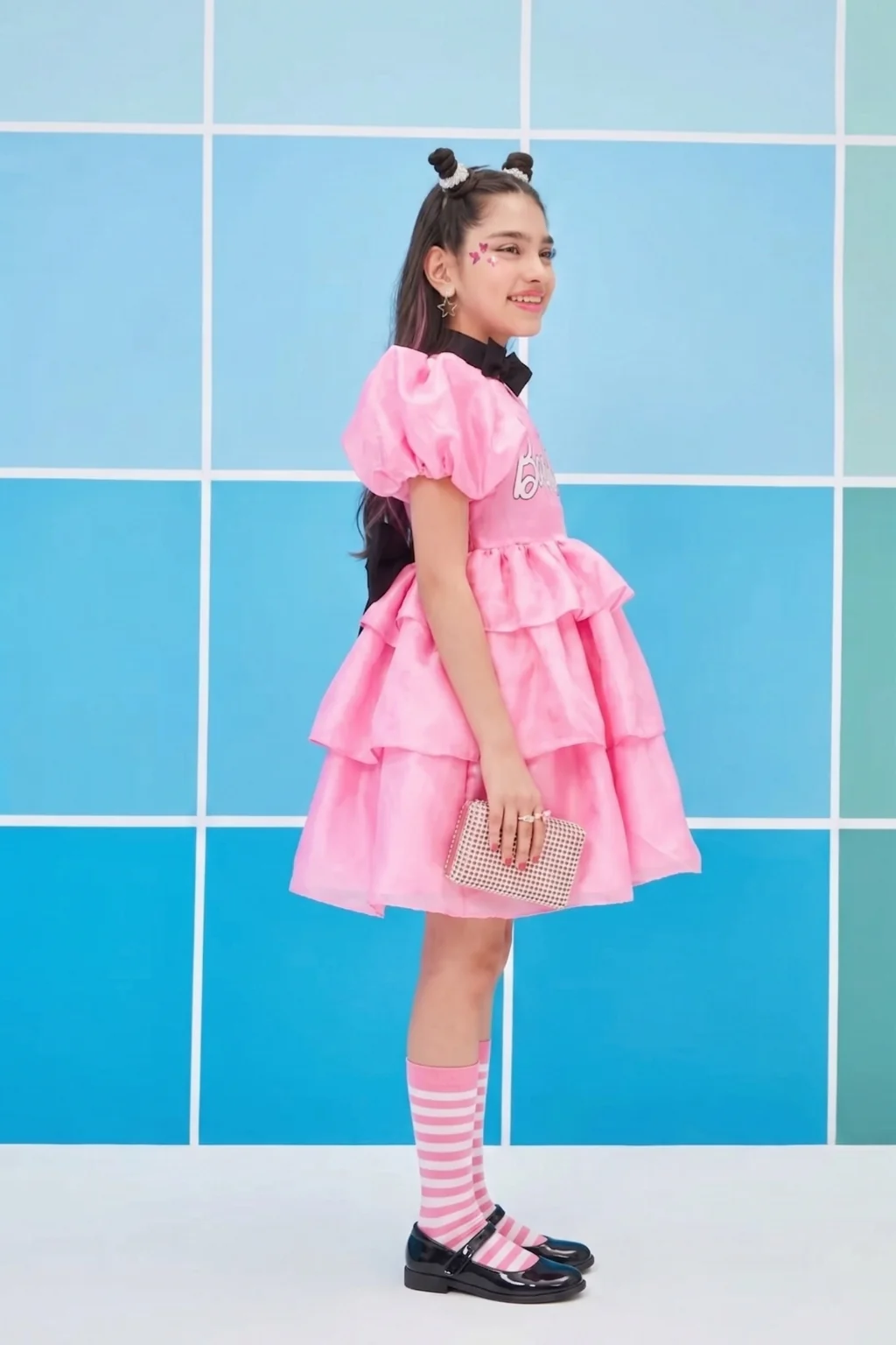 Barbie Light Pink Satin Layered Party Dress BAF239 - Image 3