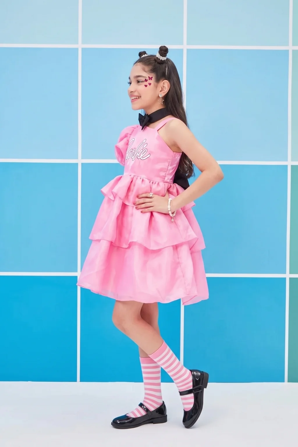 Barbie Light Pink Satin Layered Party Dress BAF239 - Image 4