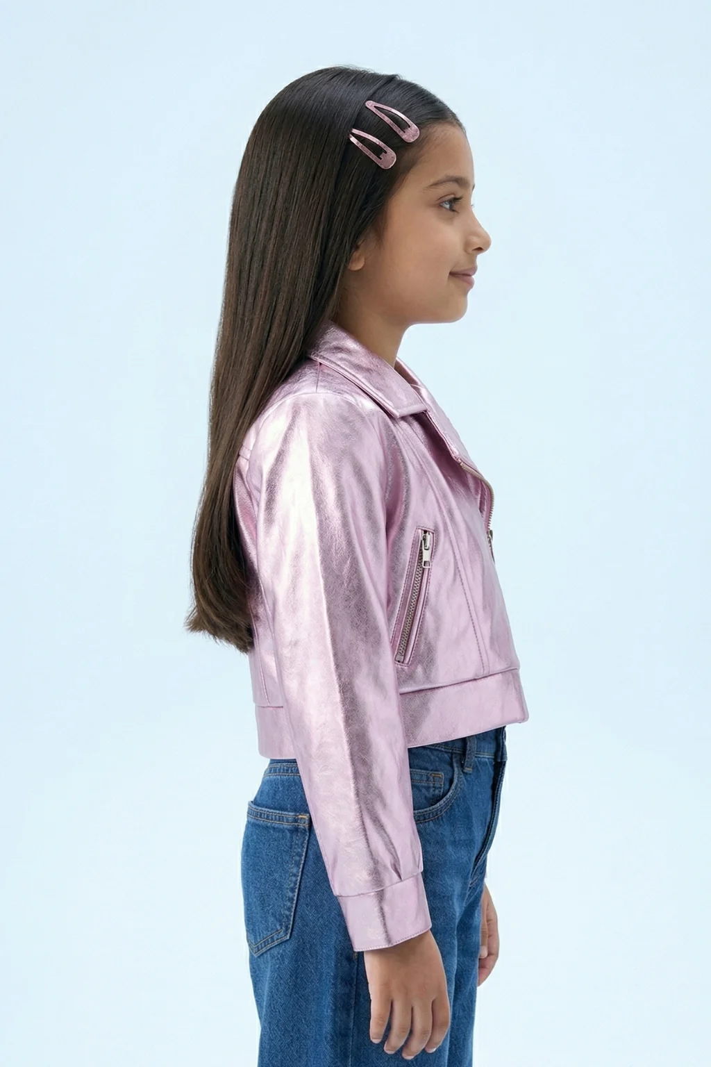 Barbie Metallic Pink Faux Leather Jacket BAJ2044 - Image 4