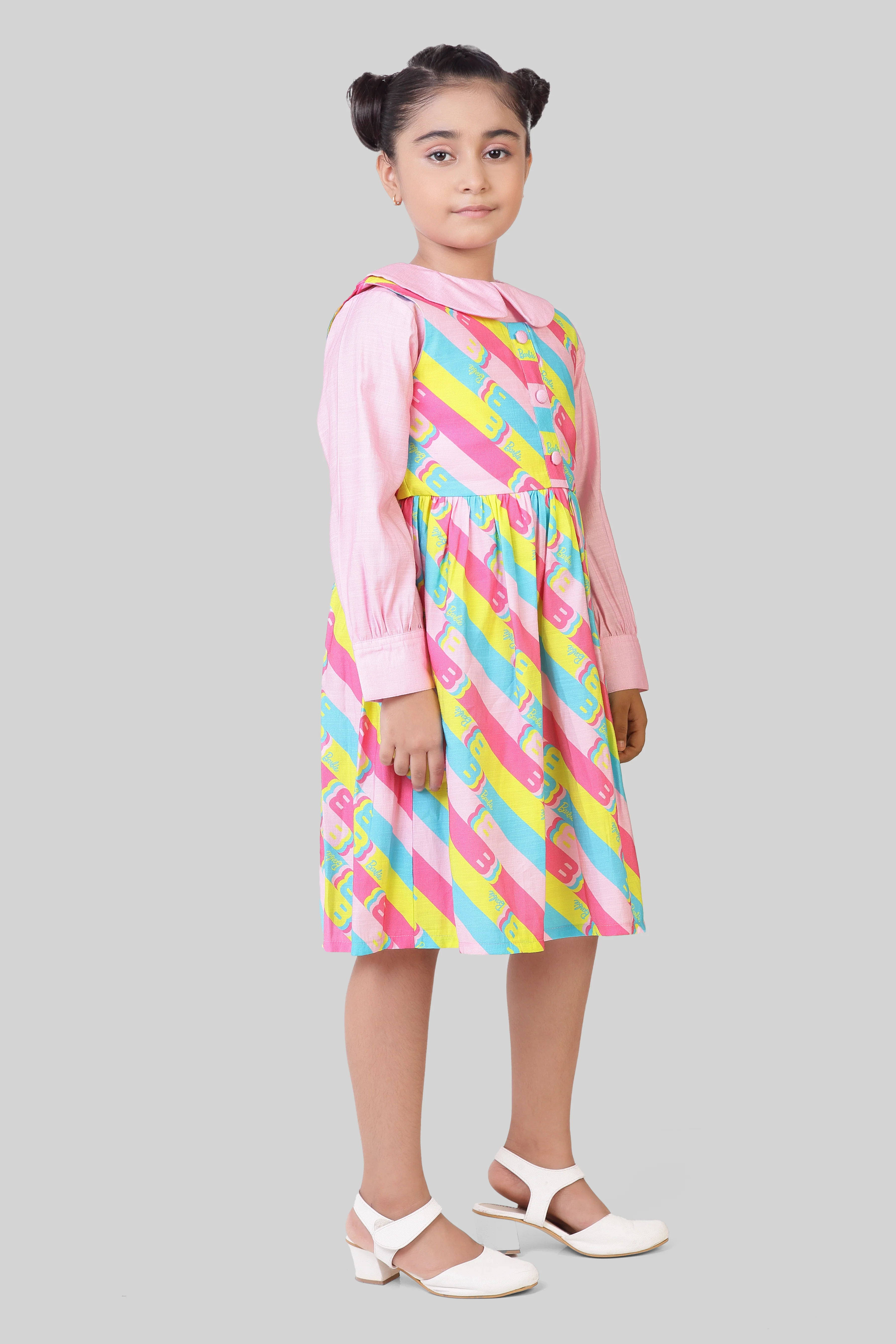 Barbie Multicolor Printed Cotton Casual Dress BAF277 - Image 3