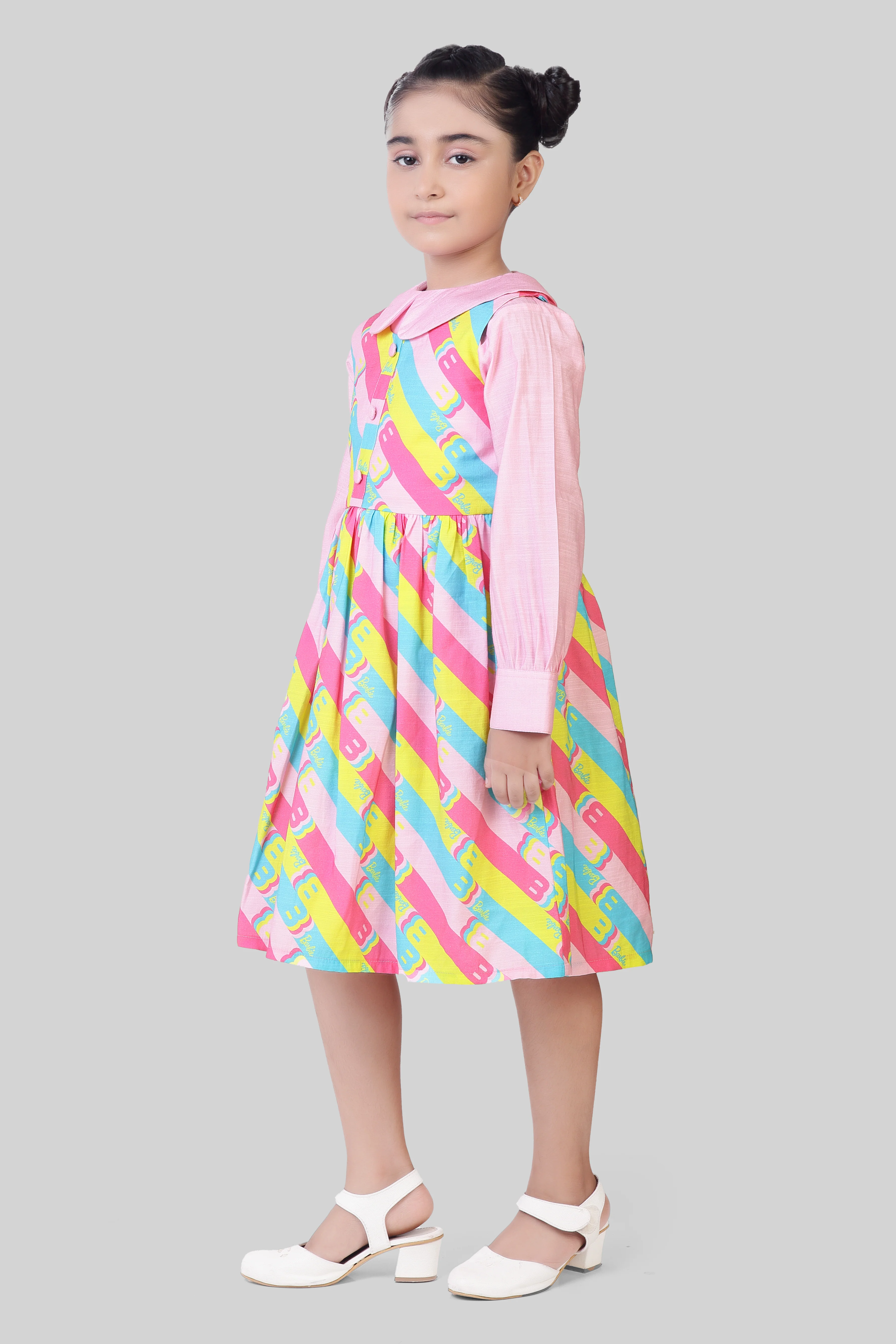 Barbie Multicolor Printed Cotton Casual Dress BAF277 - Image 4