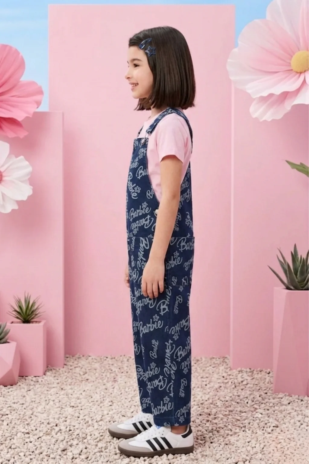 Barbie Navy Blue Denim Printed Dungaree BAD814 - Image 4