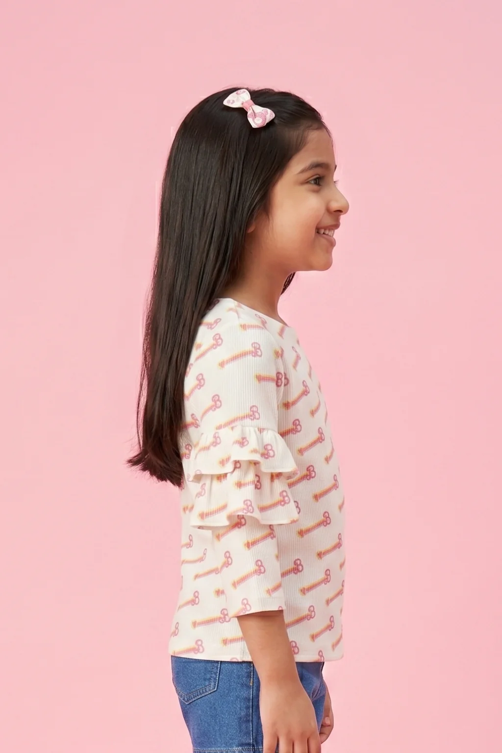 Barbie Off White Printed Ruffle Sleeve Top BAIM0005 - Image 3